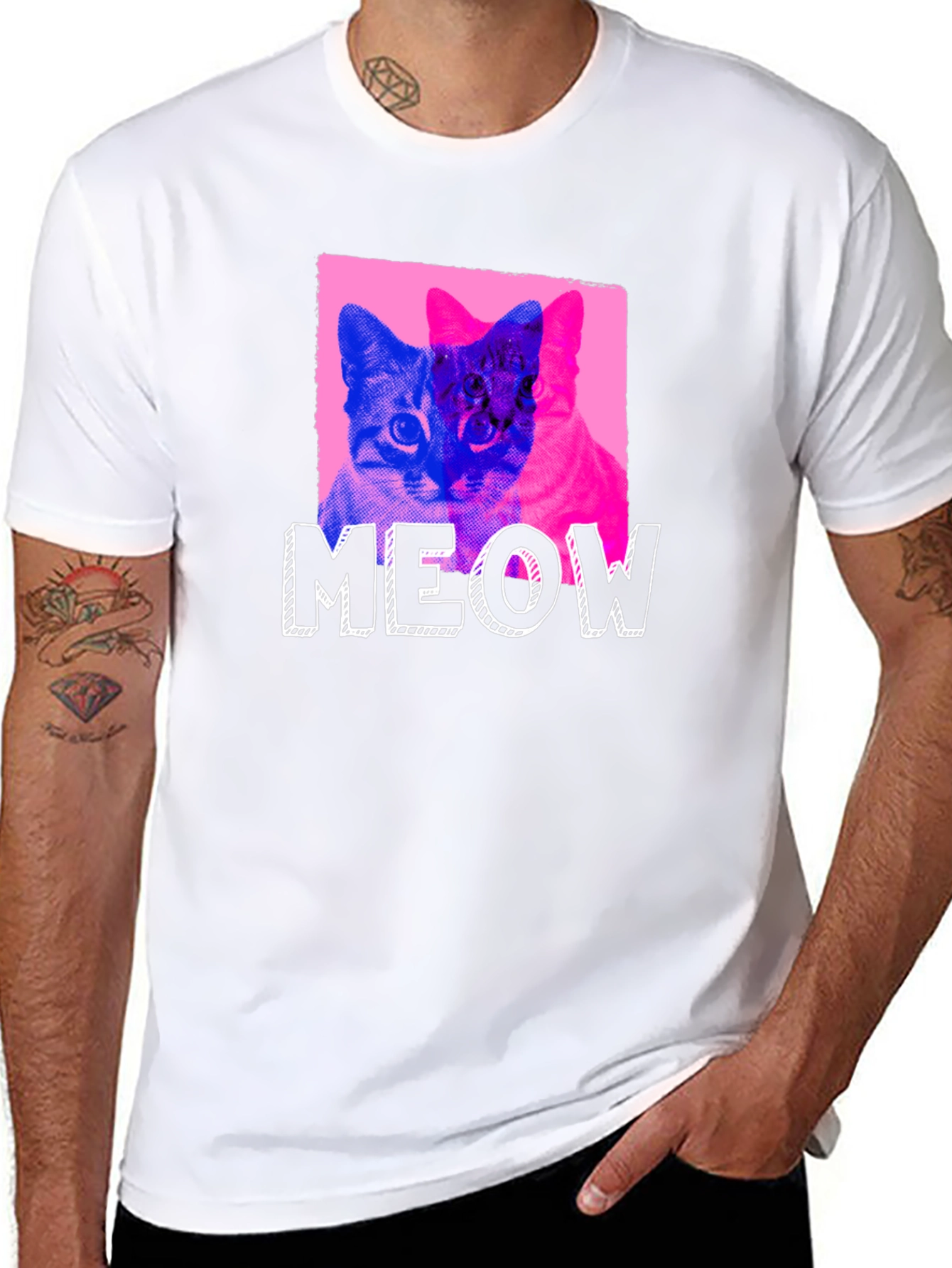Meow Cat Graphic T-Shirt - Novelty Pet Lover Tee