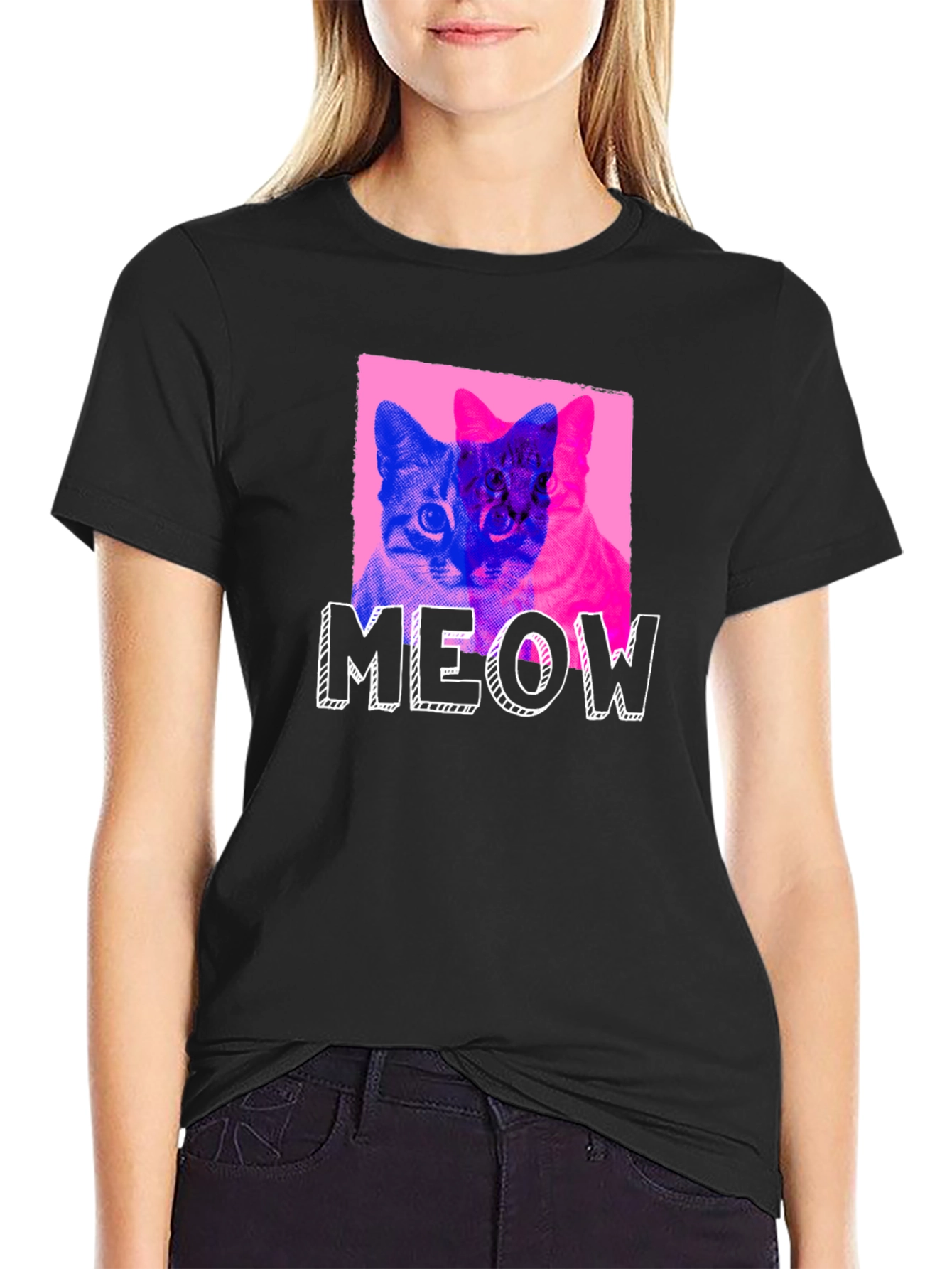 Meow Cat Graphic T-Shirt - Novelty Pet Lover Tee