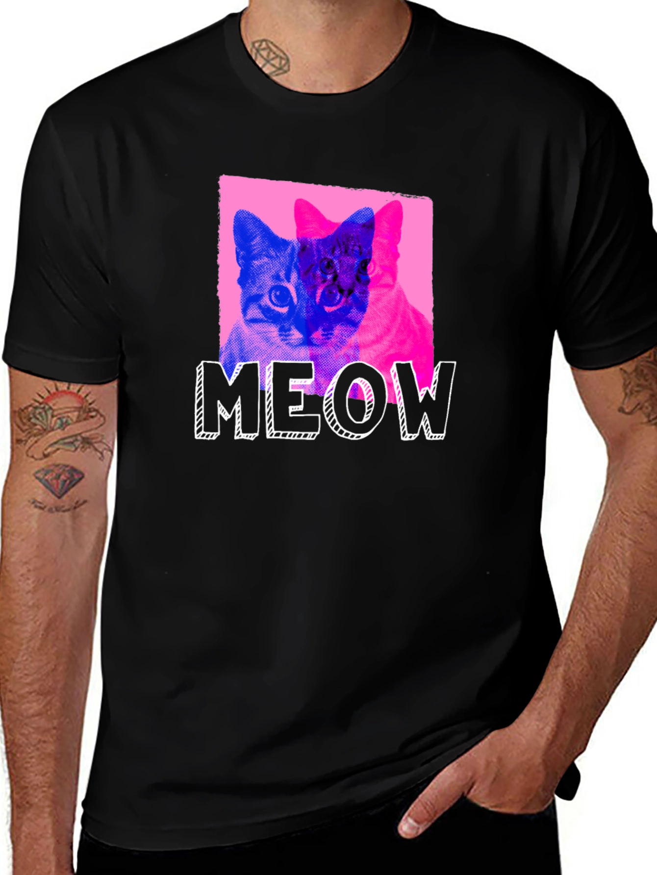 Meow Cat Graphic T-Shirt - Novelty Pet Lover Tee