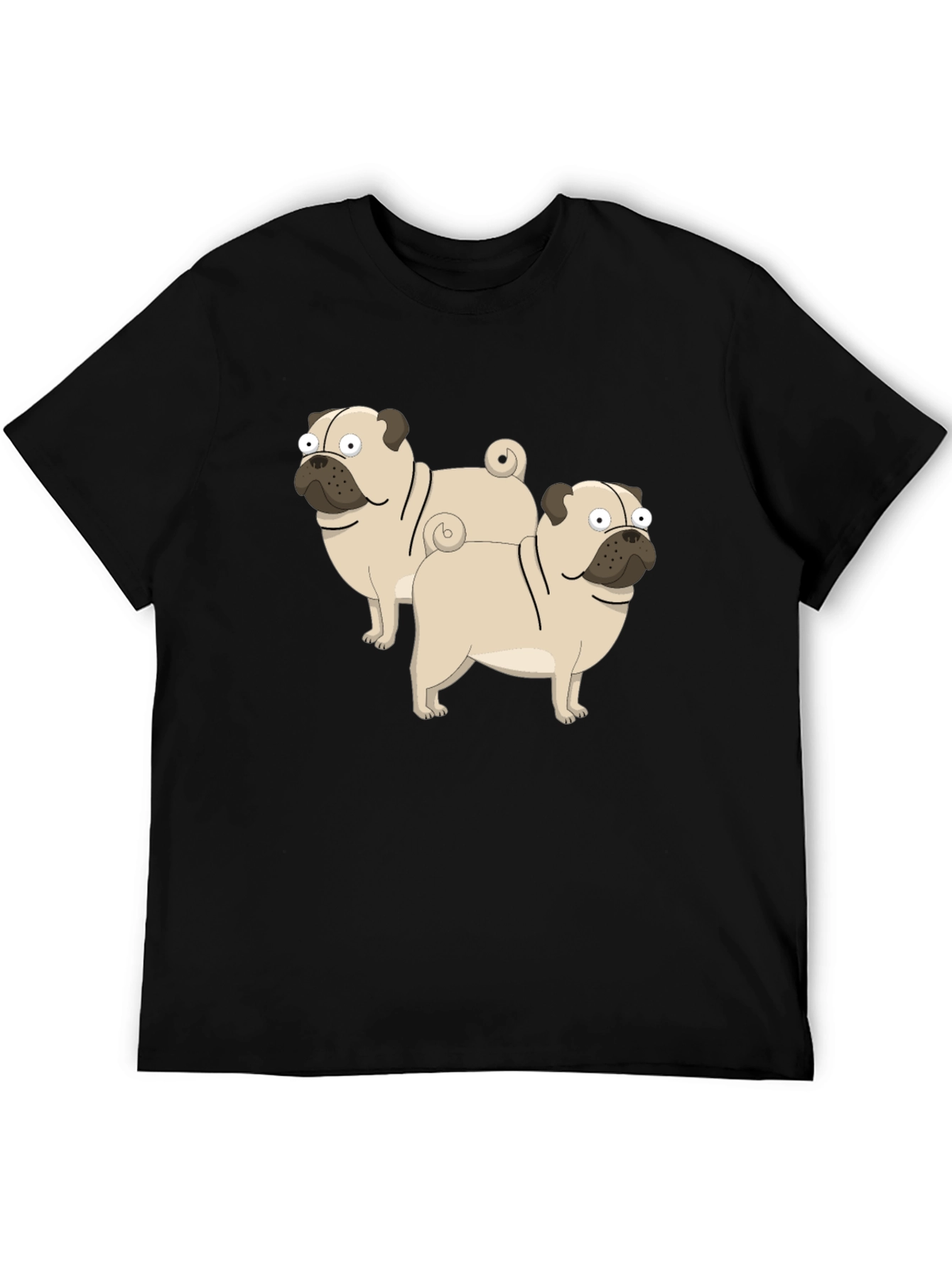 Cartoon Pug Graphic T-Shirt - Black Cotton Blend