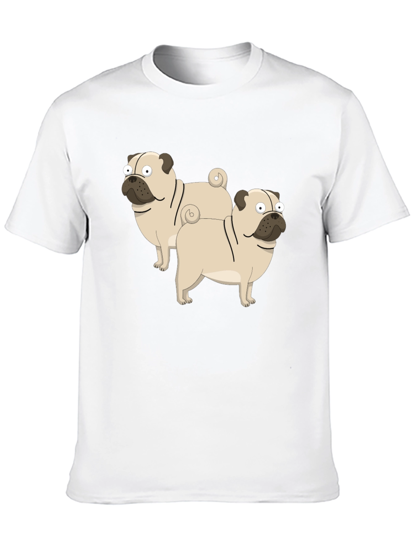 Cartoon Pug Graphic T-Shirt - Black Cotton Blend