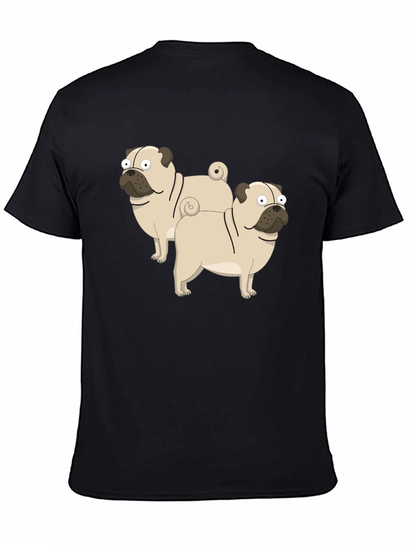 Cartoon Pug Graphic T-Shirt - Black Cotton Blend