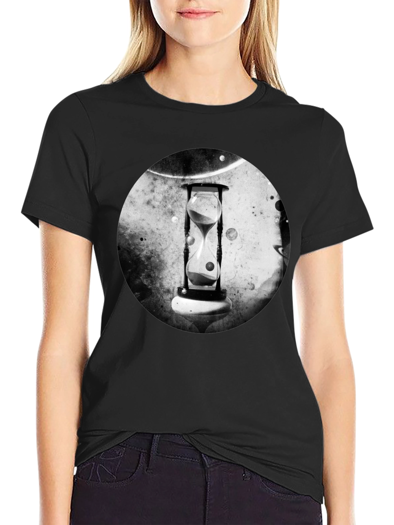 Abstract Hourglass Graphic Print Black T-Shirt