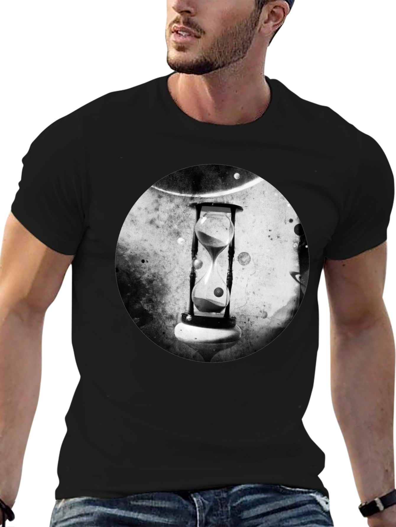 Abstract Hourglass Graphic Print Black T-Shirt