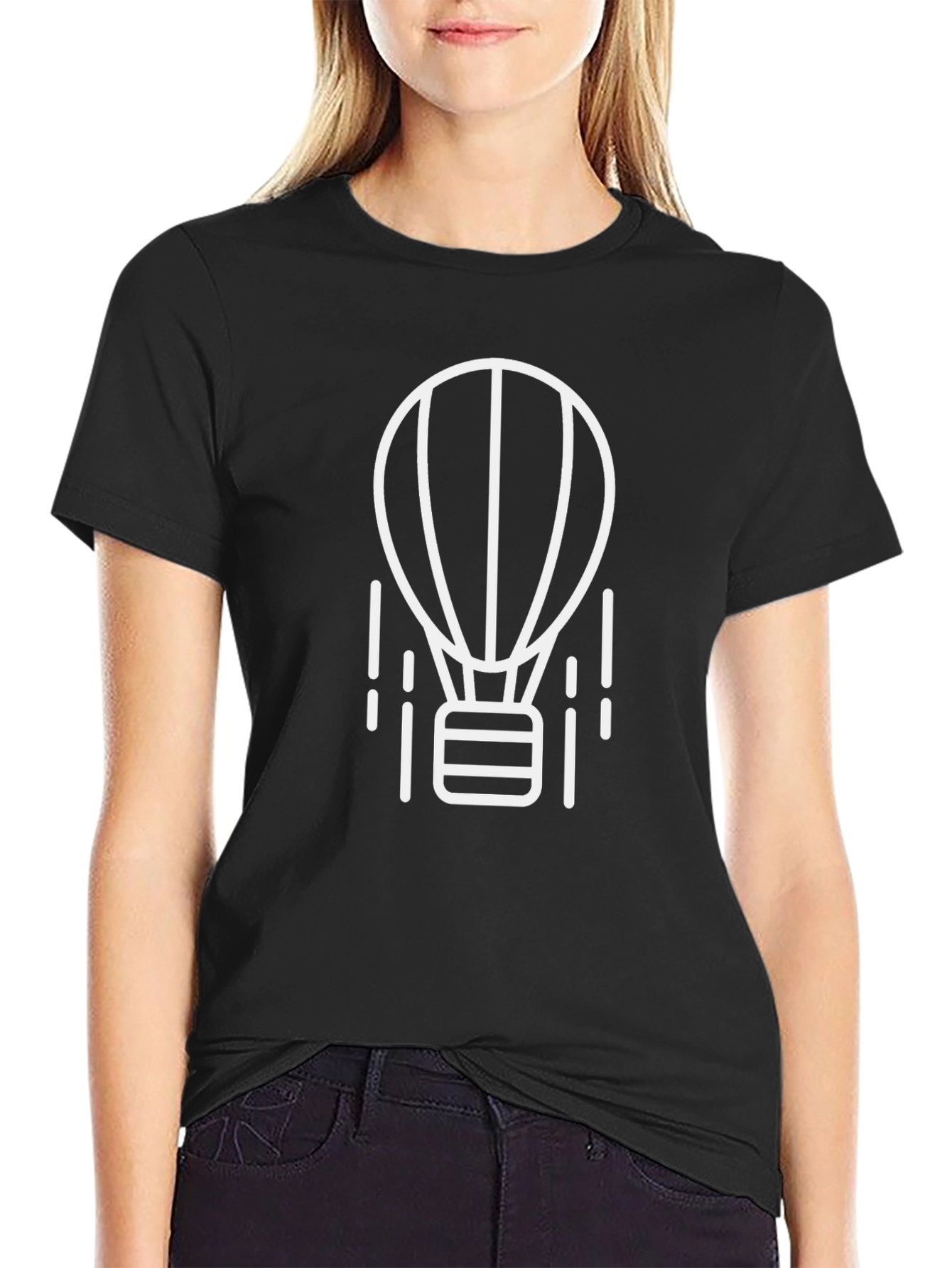 Black T-Shirt with Hot Air Balloon Graphic