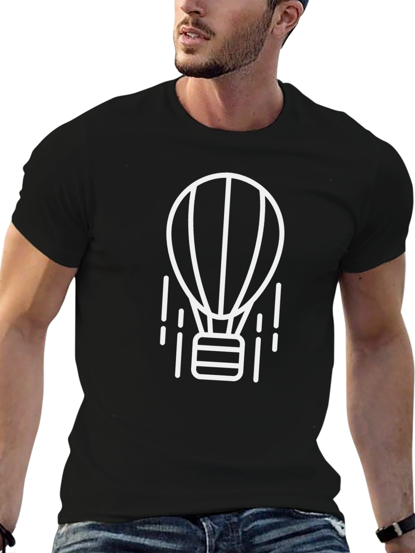 Black T-Shirt with Hot Air Balloon Graphic