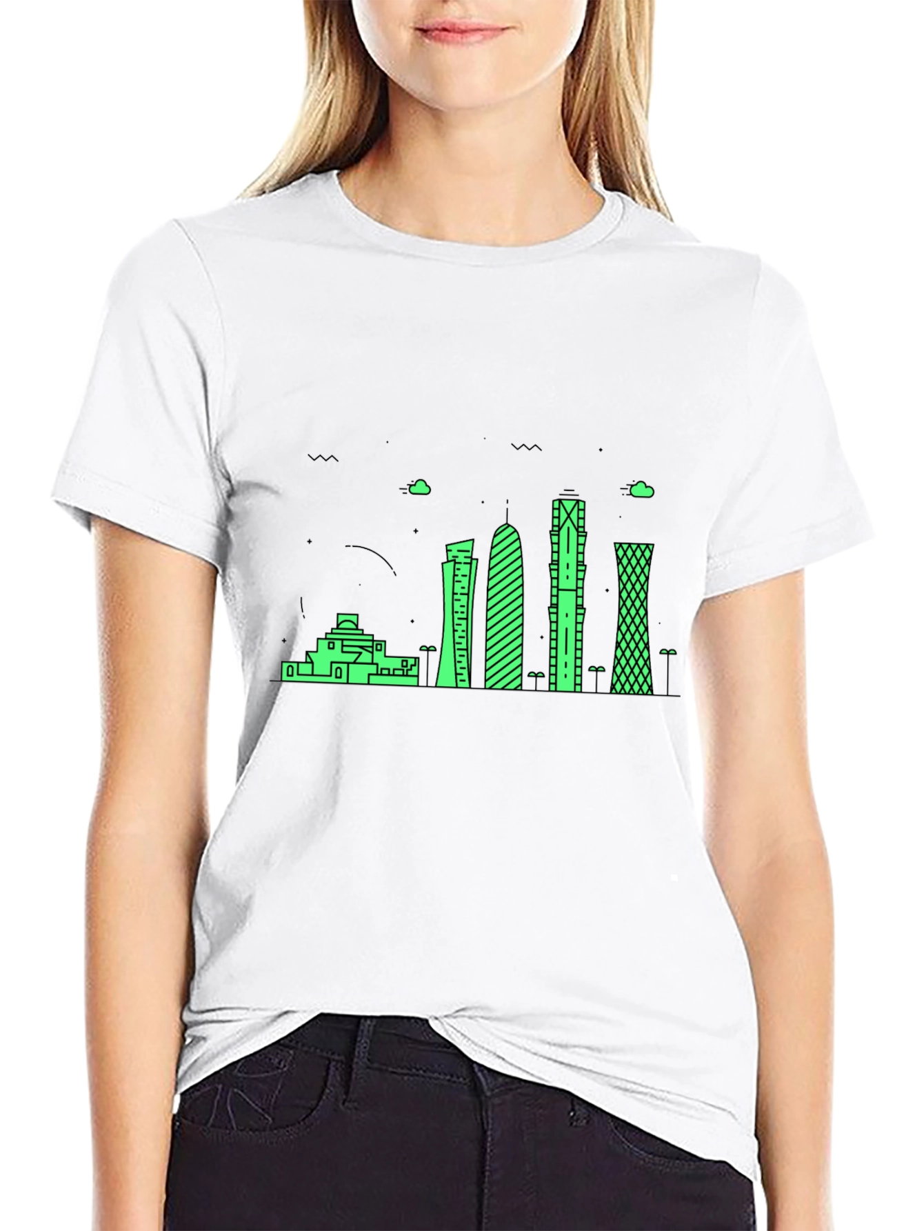 Modern Cityscape Graphic Tee - Black