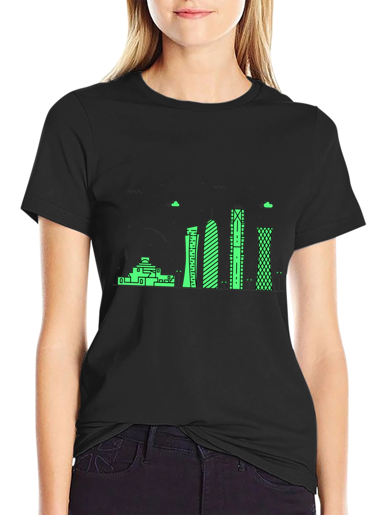Modern Cityscape Graphic Tee - Black