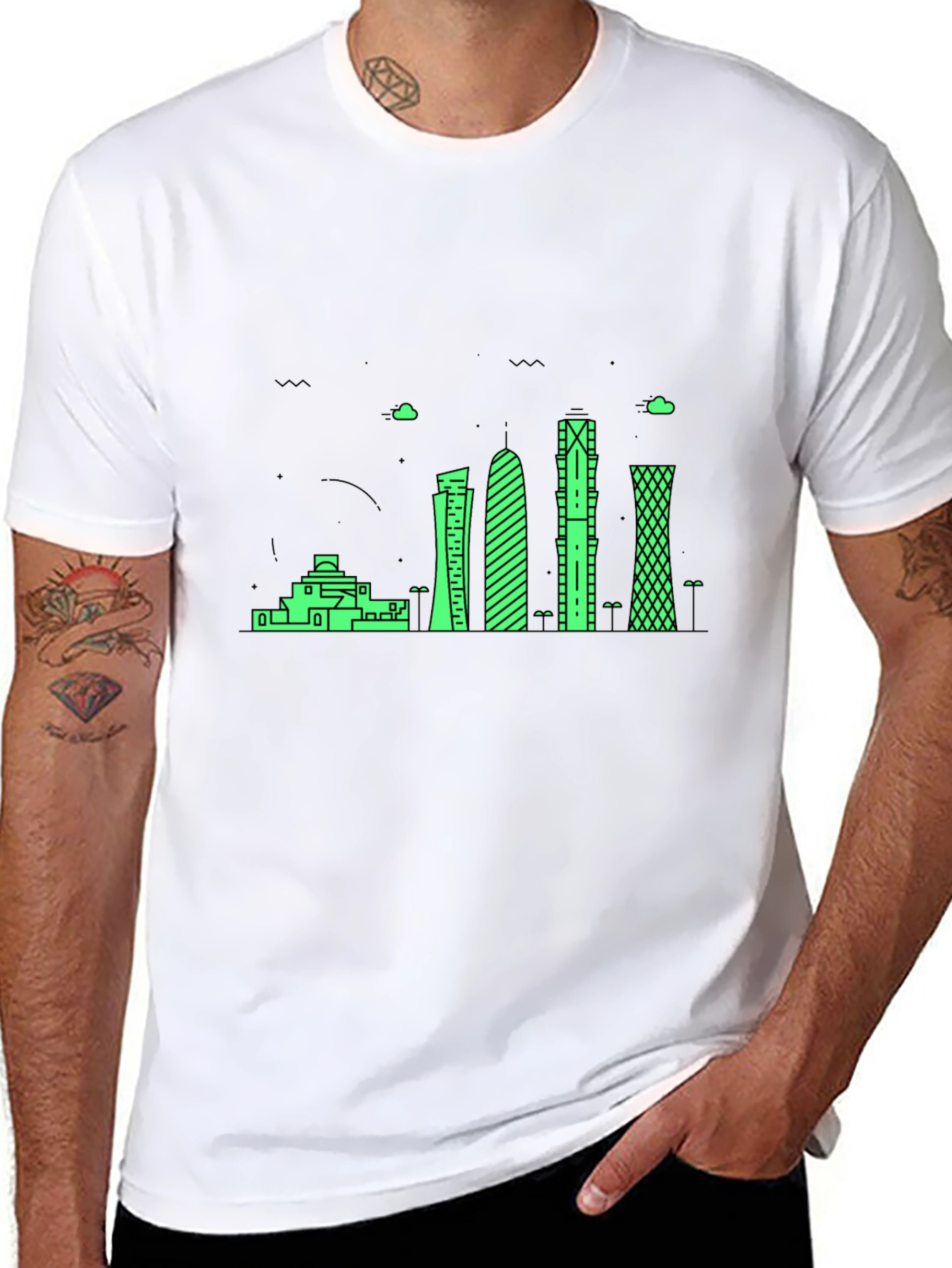 Modern Cityscape Graphic Tee - Black
