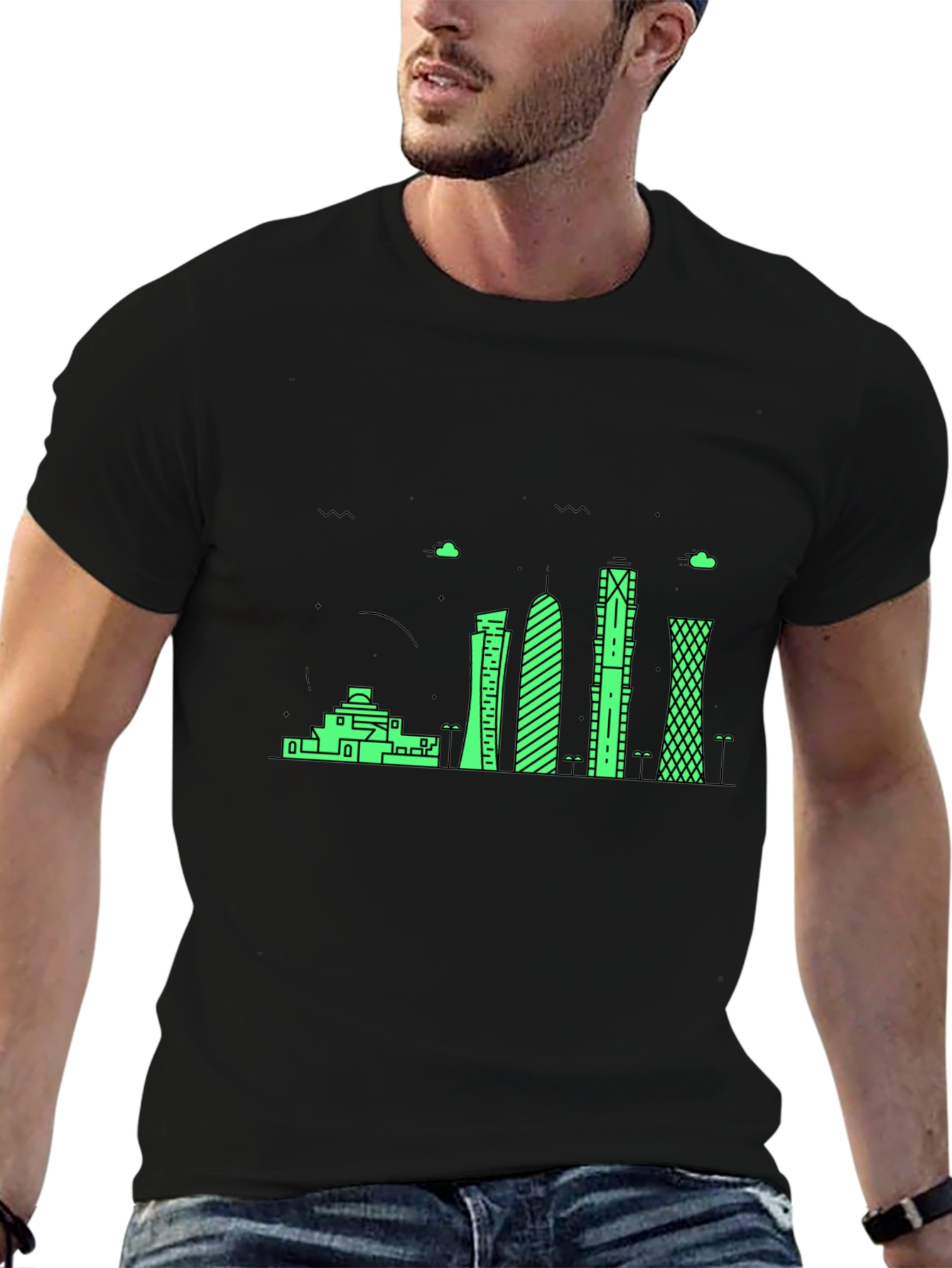Modern Cityscape Graphic Tee - Black