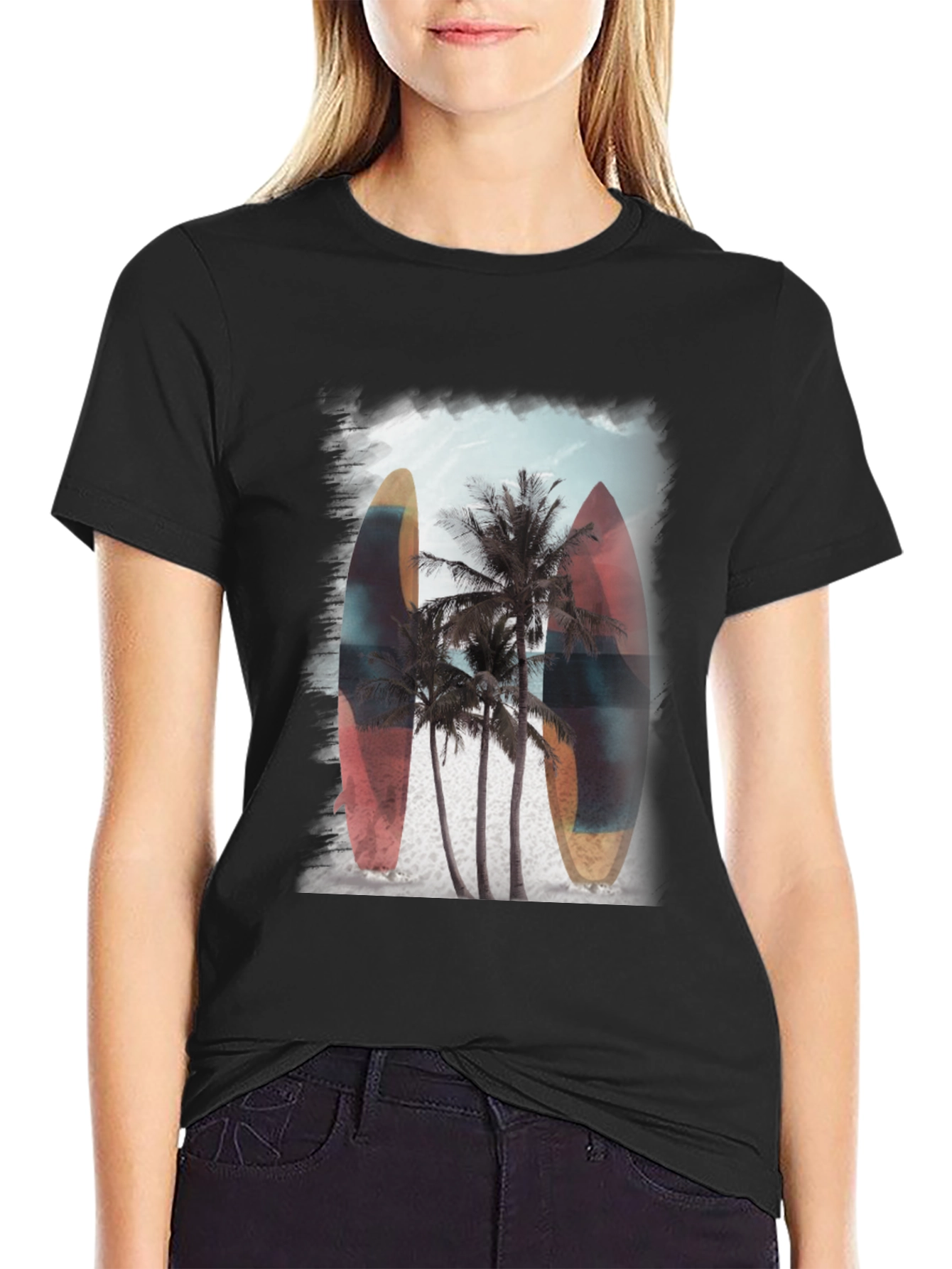 Surfboard Palm Tree Graphic Tee - Tropical Vibe