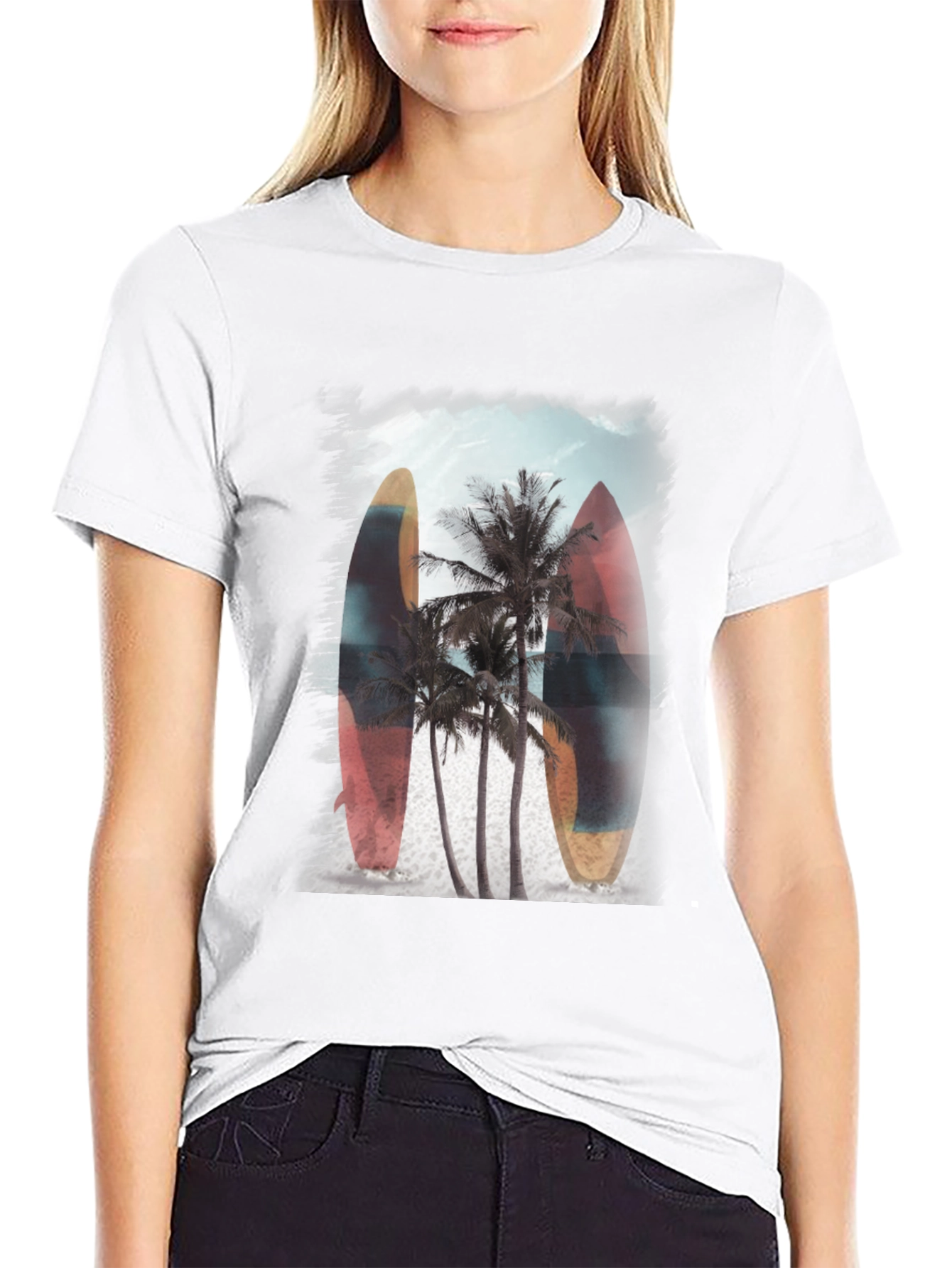Surfboard Palm Tree Graphic Tee - Tropical Vibe