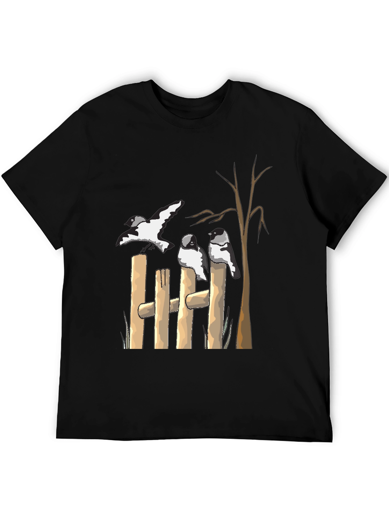 Birds on Fence Graphic T-Shirt - Casual Tee