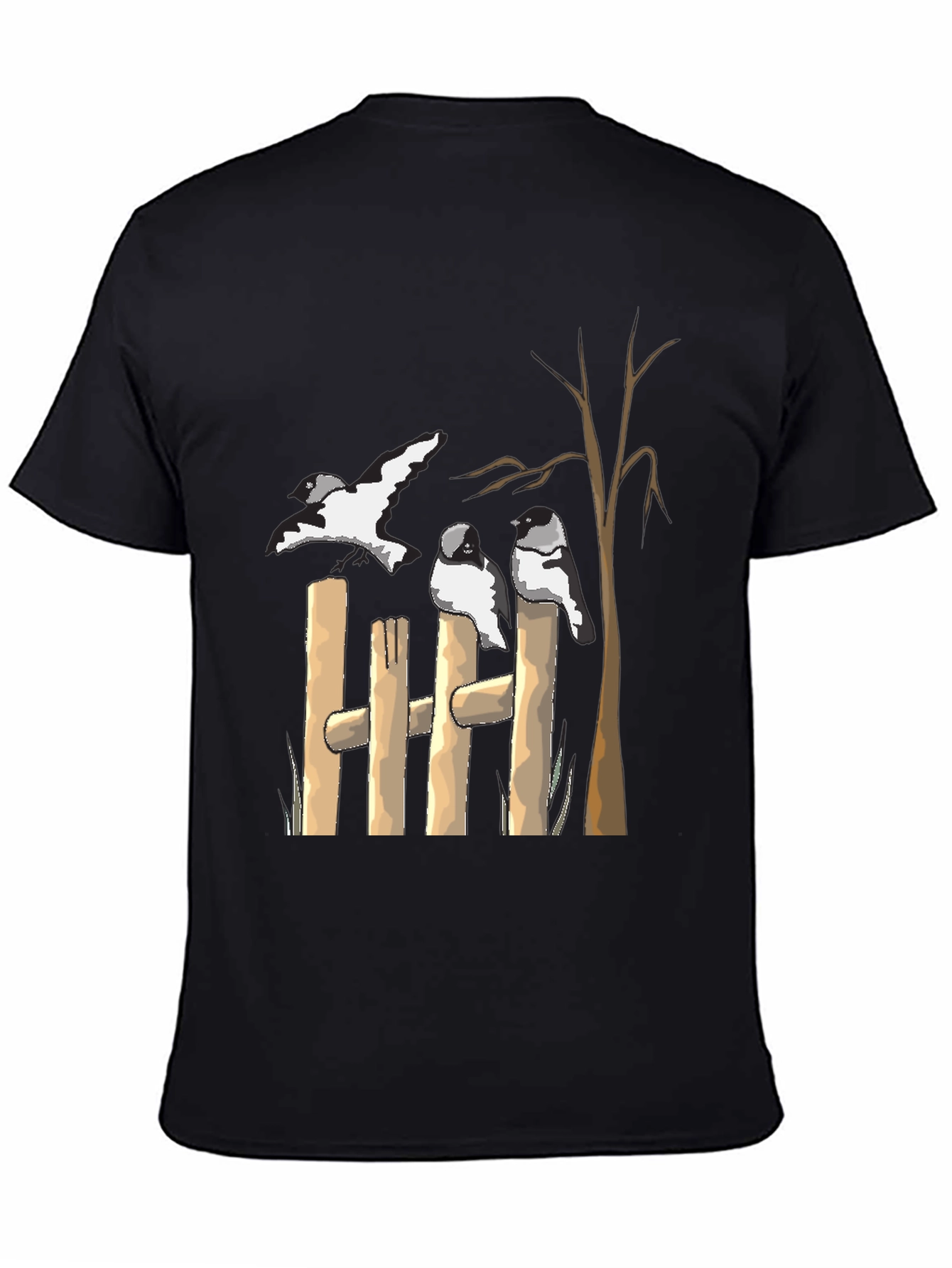 Birds on Fence Graphic T-Shirt - Casual Tee