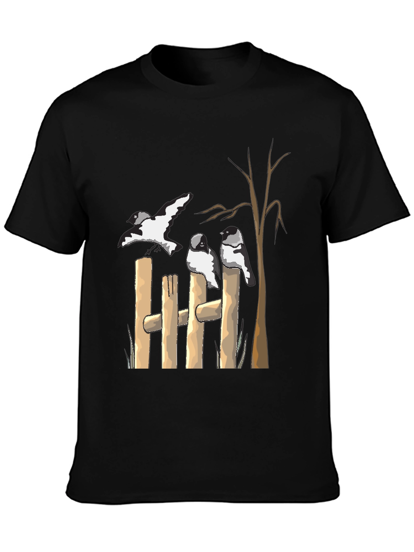 Birds on Fence Graphic T-Shirt - Casual Tee