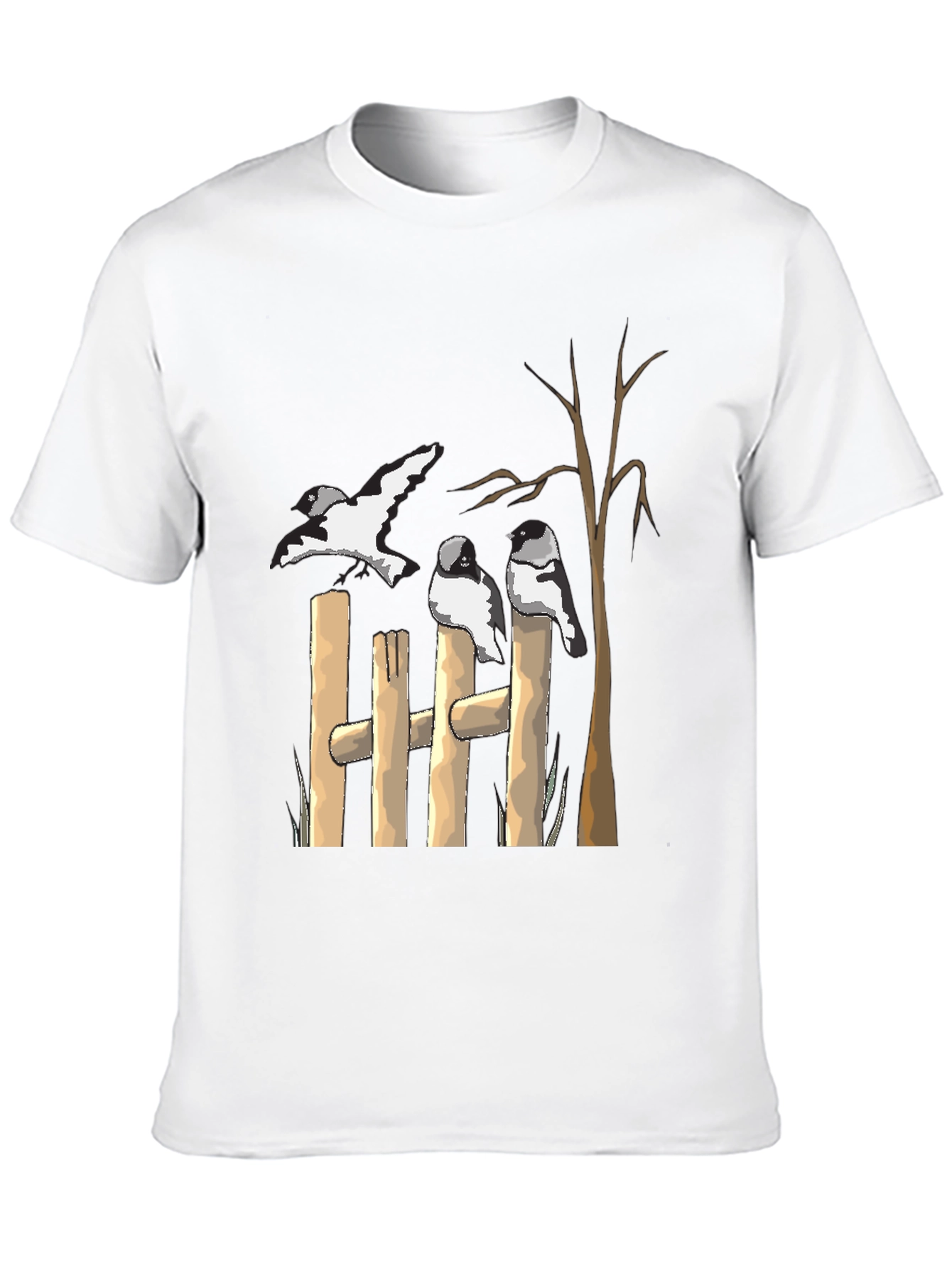 Birds on Fence Graphic T-Shirt - Casual Tee