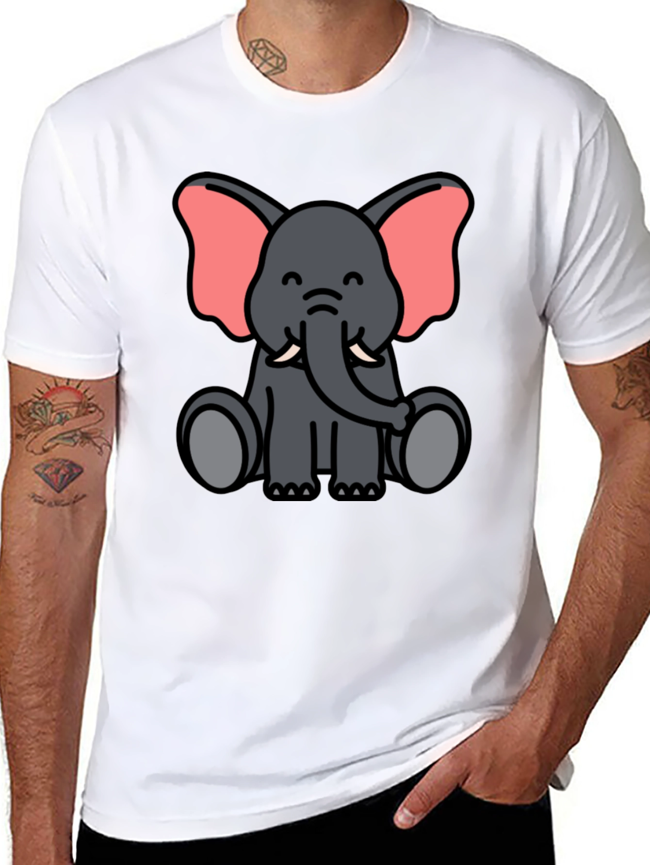 Cute Cartoon Elephant Graphic Tee - Unisex Black T-Shirt