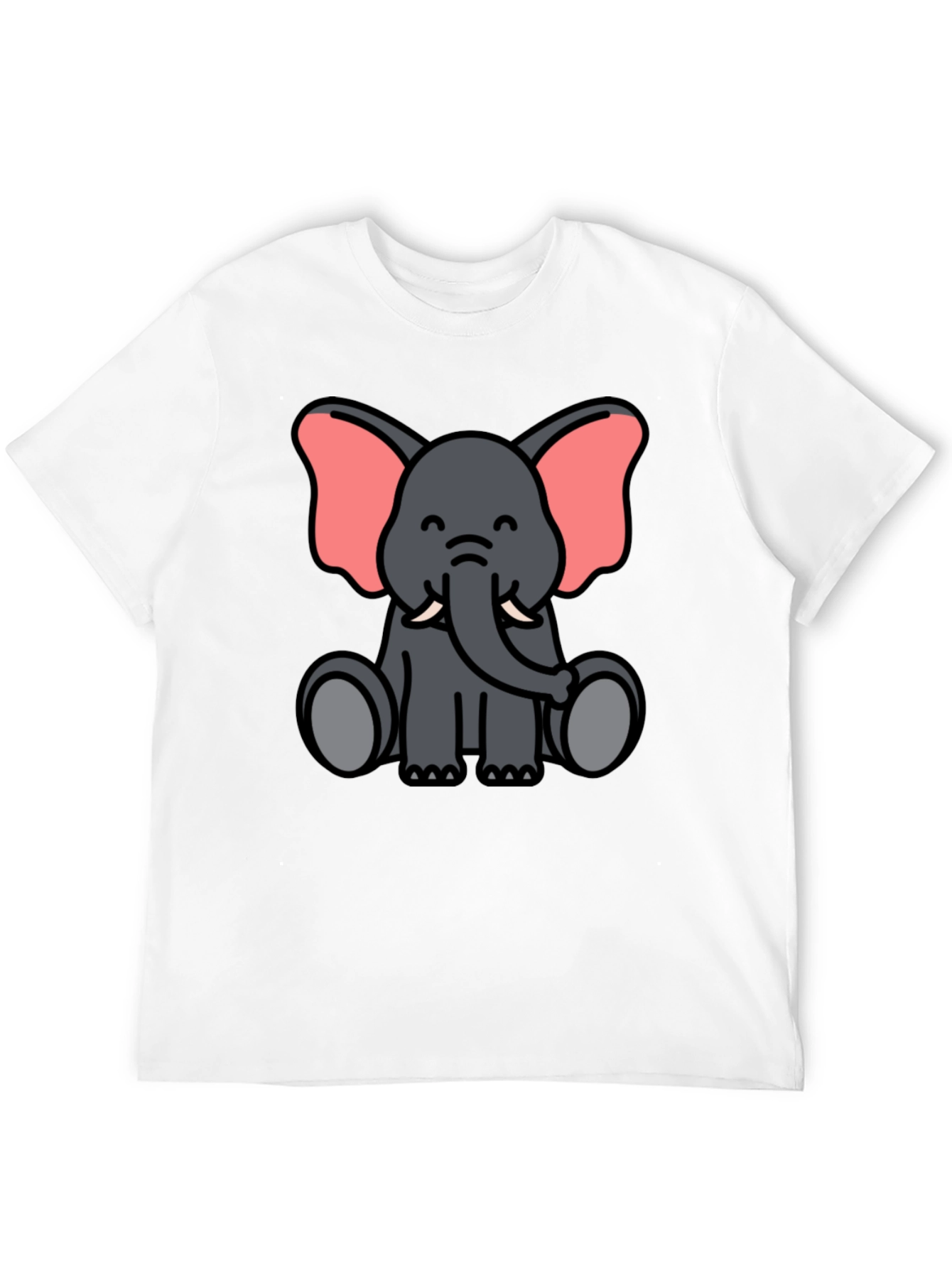 Cute Cartoon Elephant Graphic Tee - Unisex Black T-Shirt