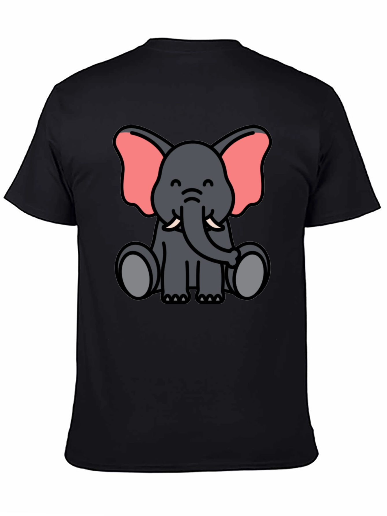 Cute Cartoon Elephant Graphic Tee - Unisex Black T-Shirt