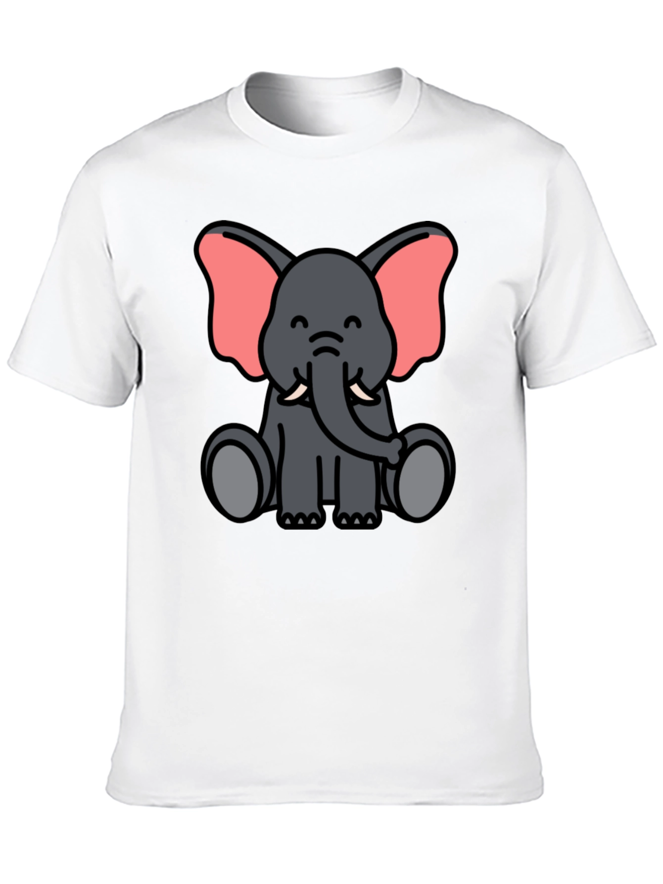Cute Cartoon Elephant Graphic Tee - Unisex Black T-Shirt