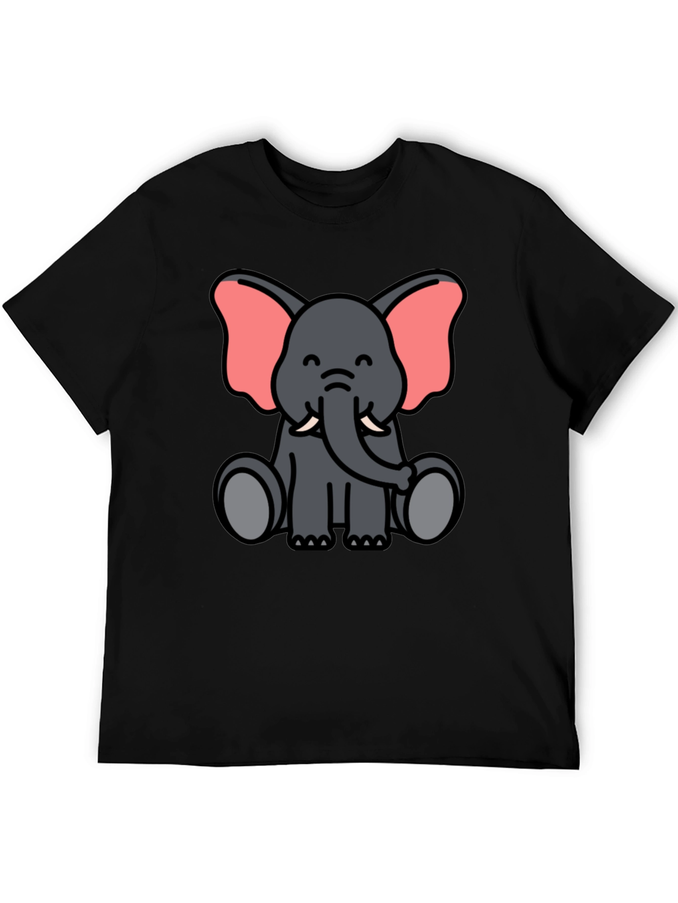 Cute Cartoon Elephant Graphic Tee - Unisex Black T-Shirt