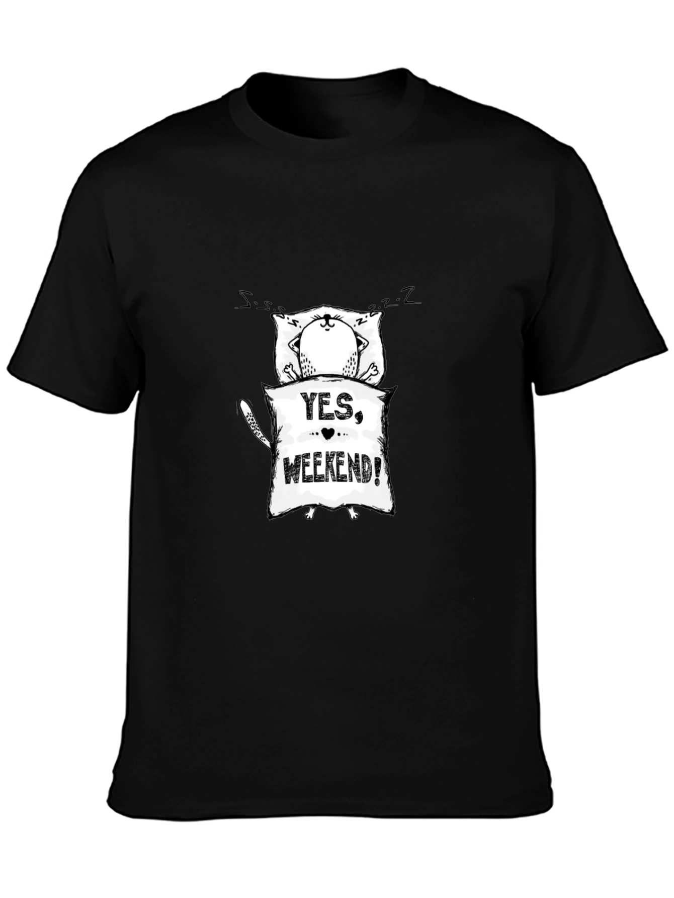 Yes Weekend! Sleepy Cat Graphic Tee - Black