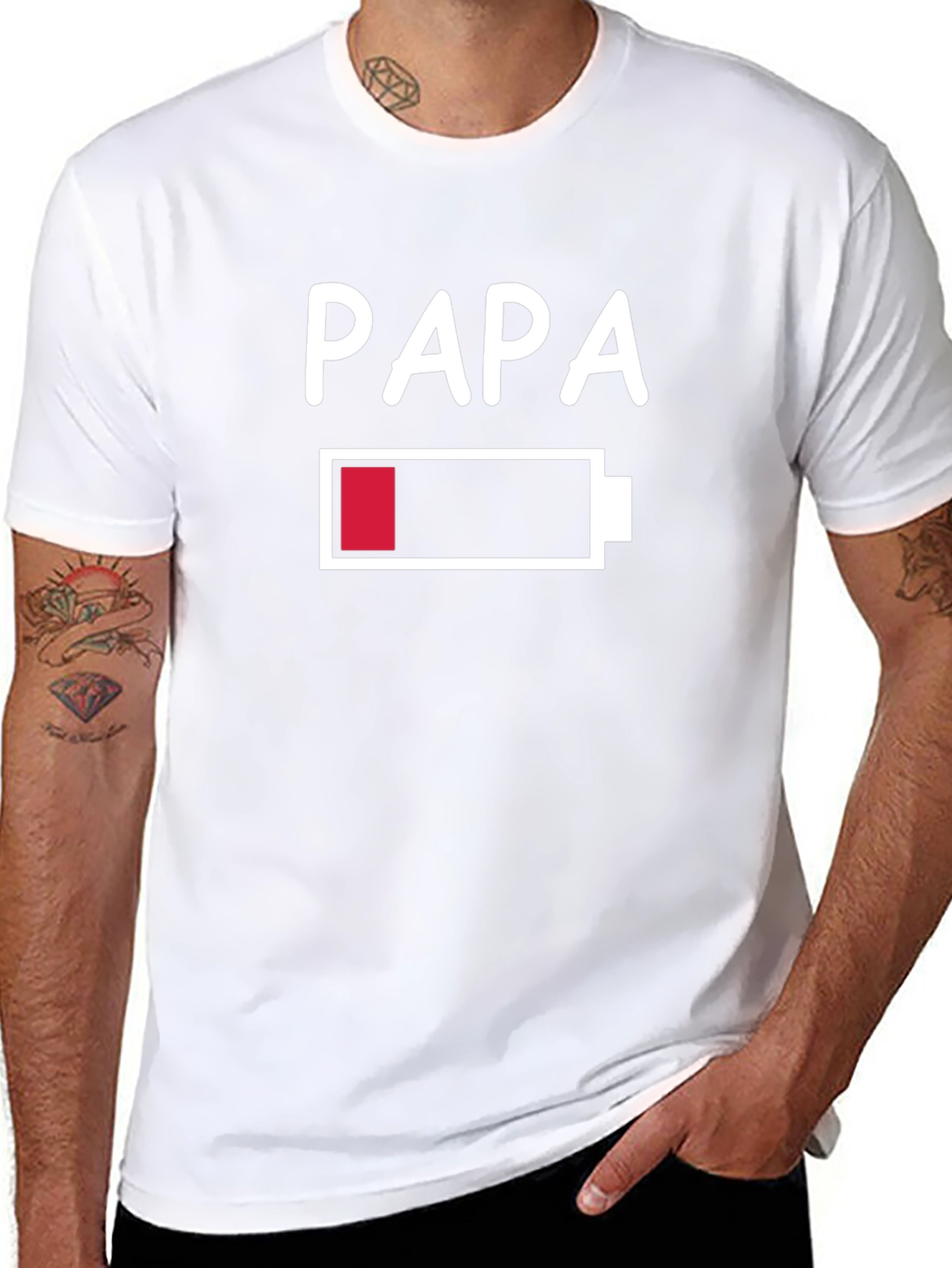 Papa Low Battery Funny Graphic T-Shirt