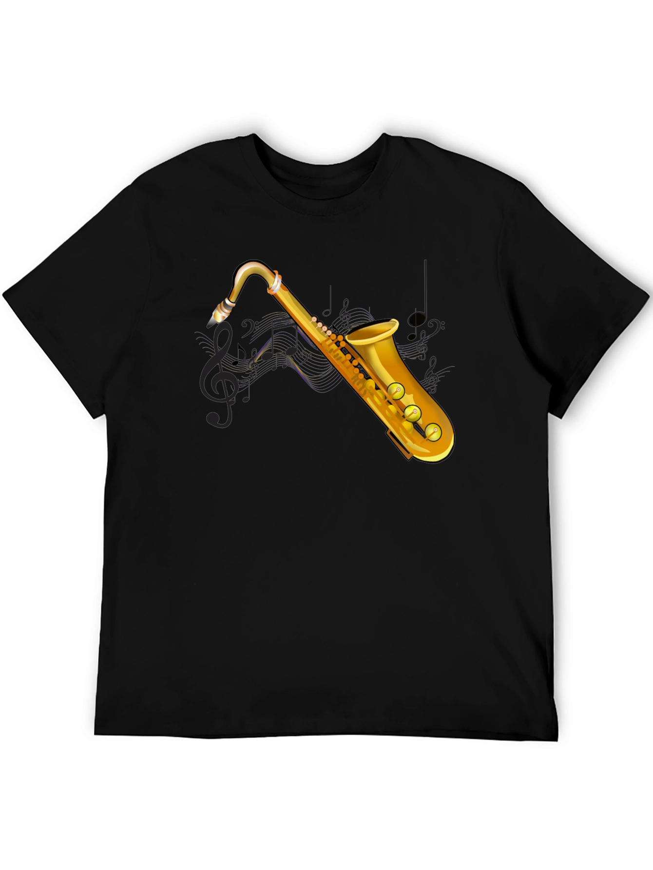 Saxophone Graphic Tee - Black Cotton T-Shirt