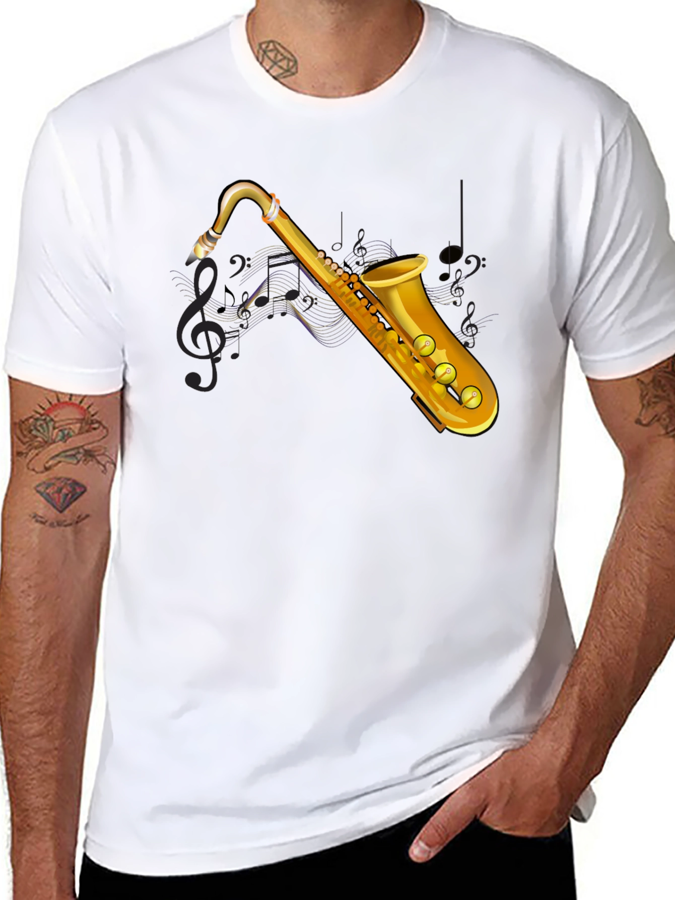 Saxophone Graphic Tee - Black Cotton T-Shirt