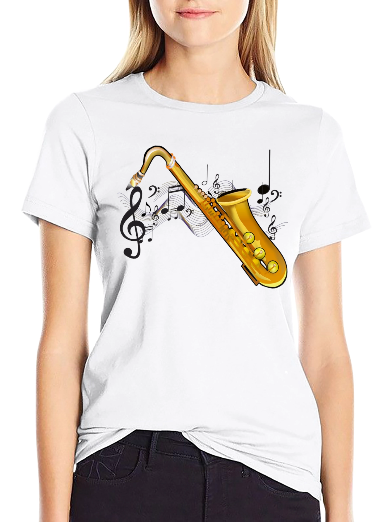 Saxophone Graphic Tee - Black Cotton T-Shirt