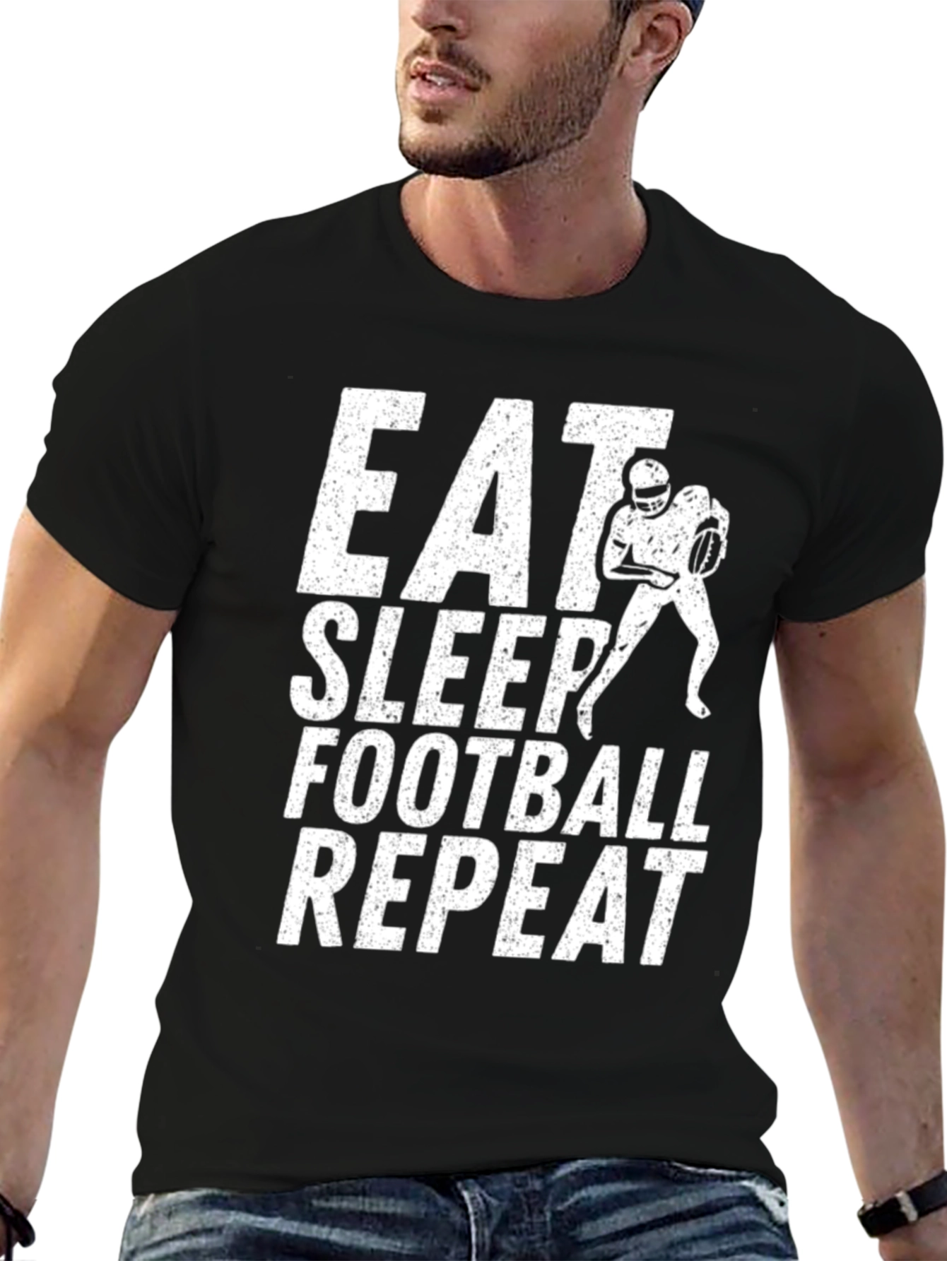 Eat Sleep Football Repeat Black Graphic Tee