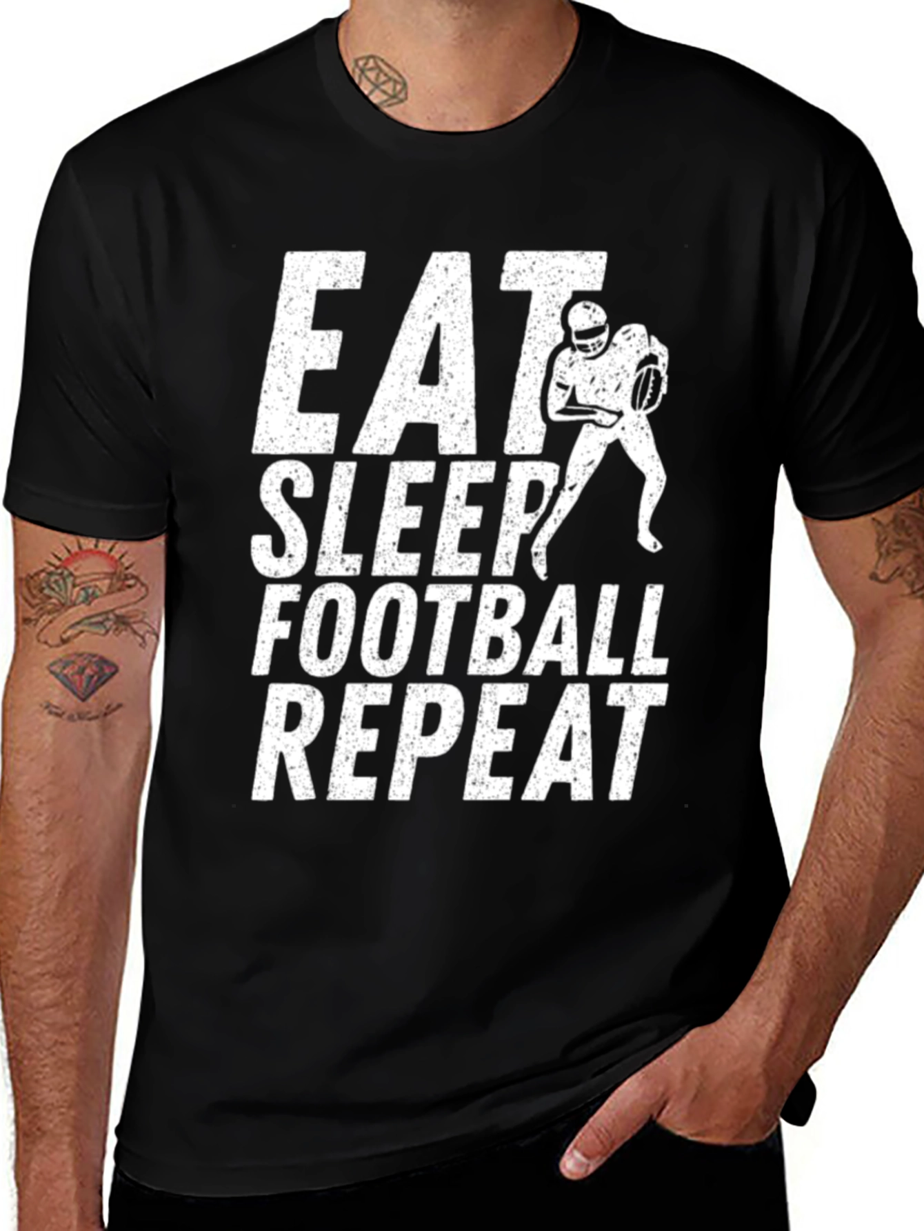 Eat Sleep Football Repeat Black Graphic Tee