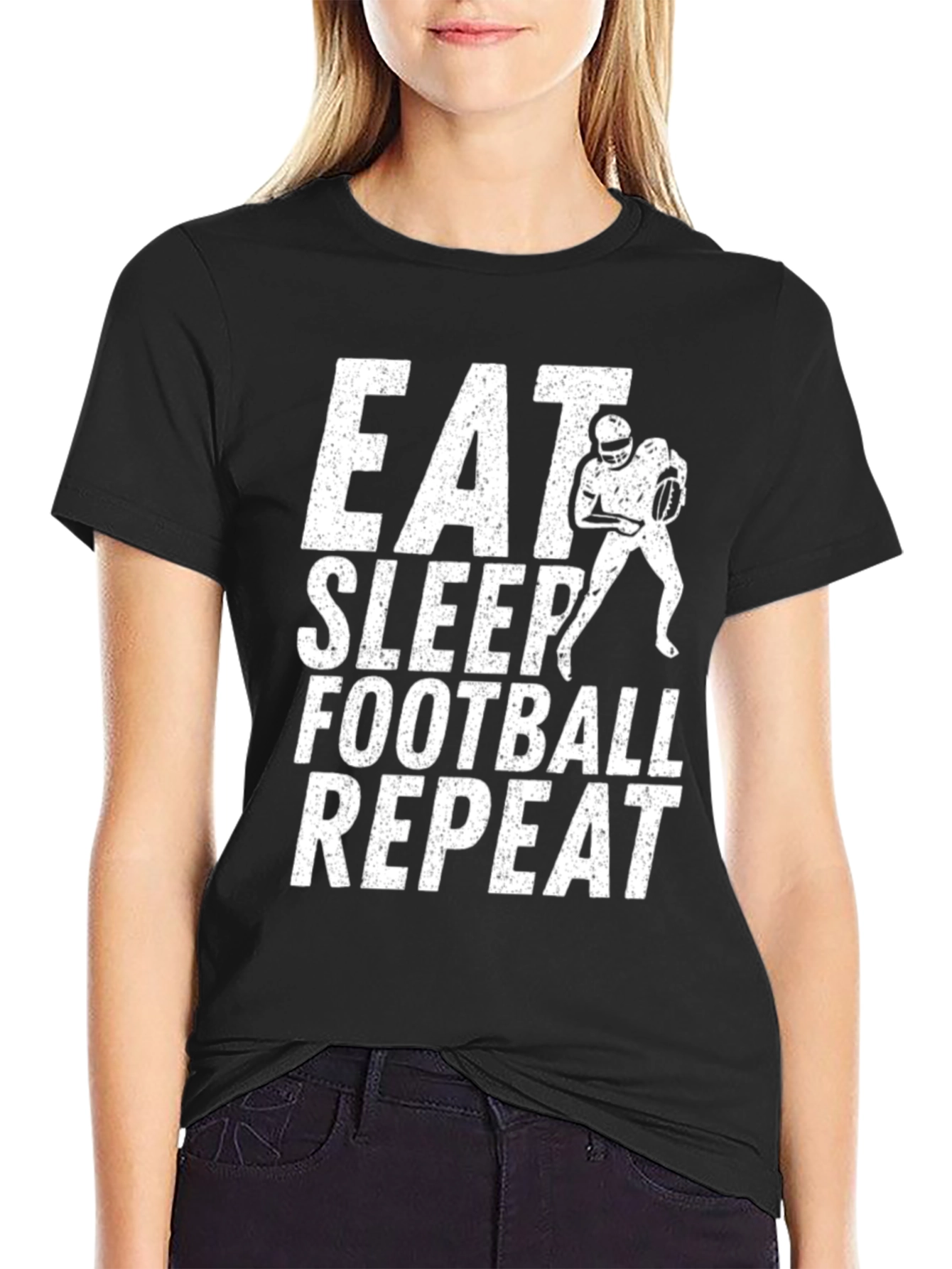 Eat Sleep Football Repeat Black Graphic Tee