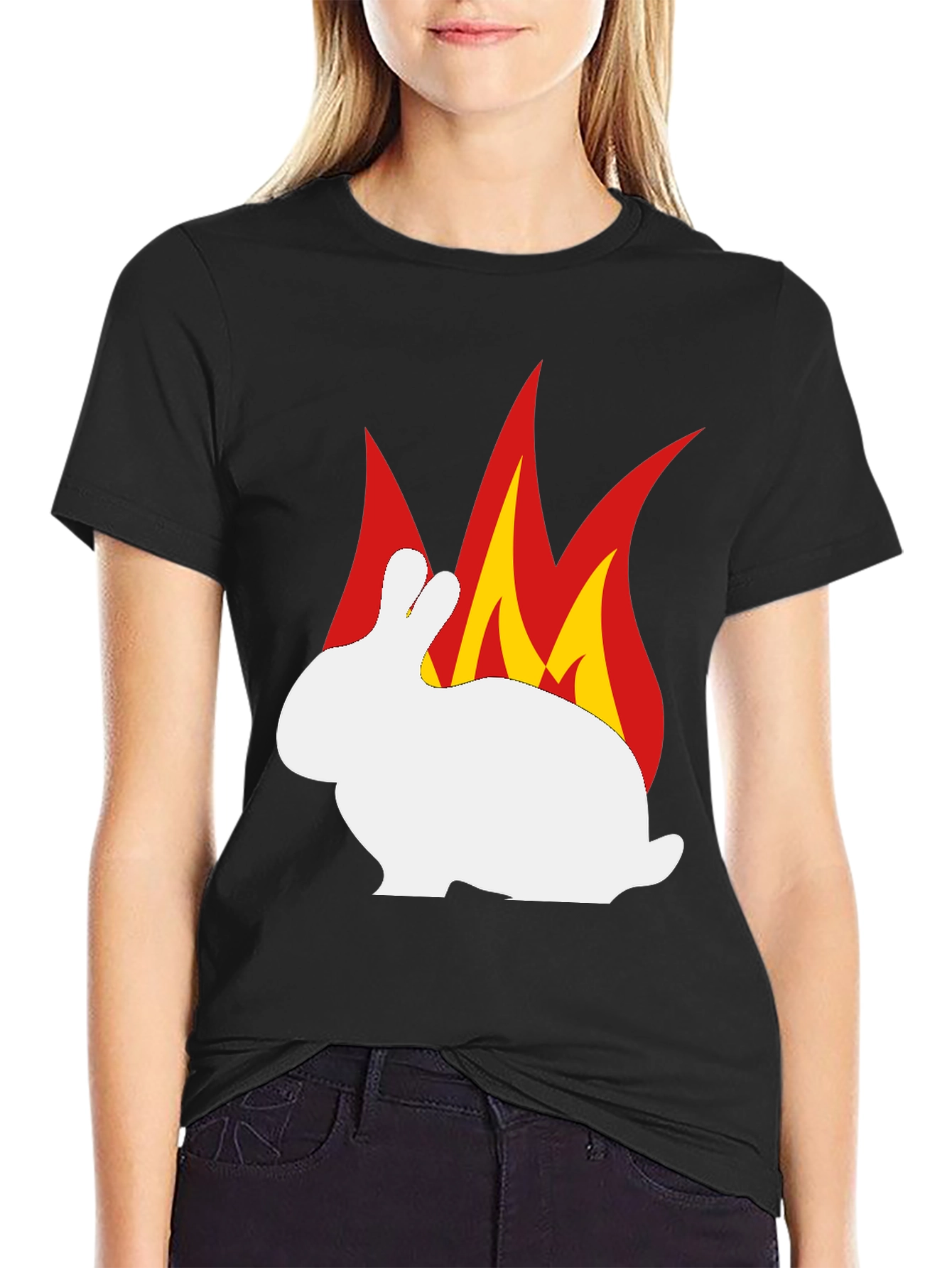 Burning Rabbit Graphic Tee - Black Cotton T-Shirt