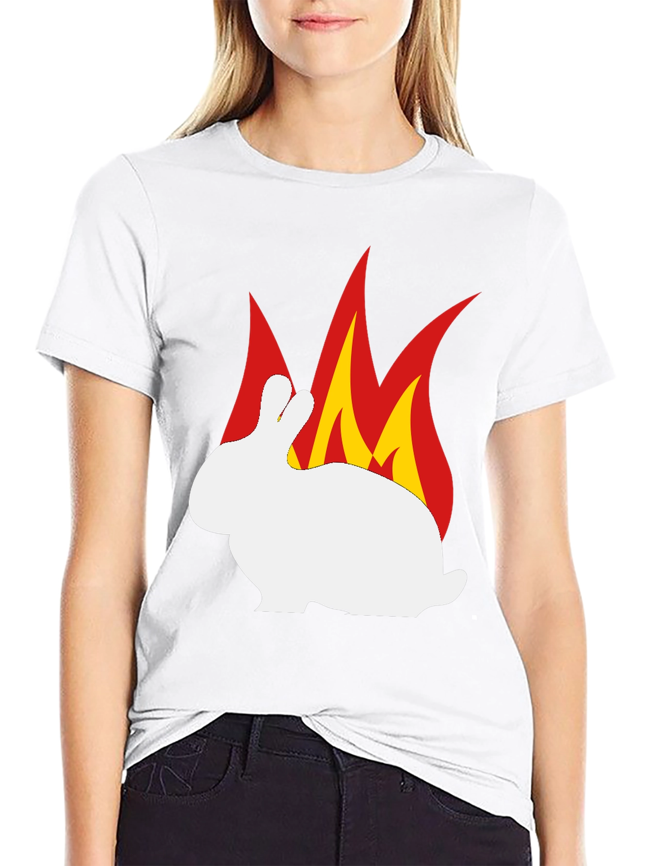 Burning Rabbit Graphic Tee - Black Cotton T-Shirt