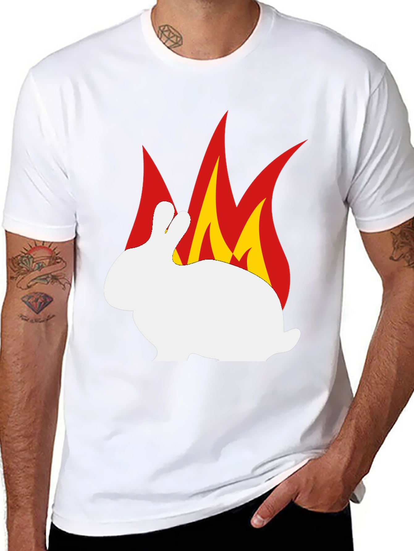 Burning Rabbit Graphic Tee - Black Cotton T-Shirt