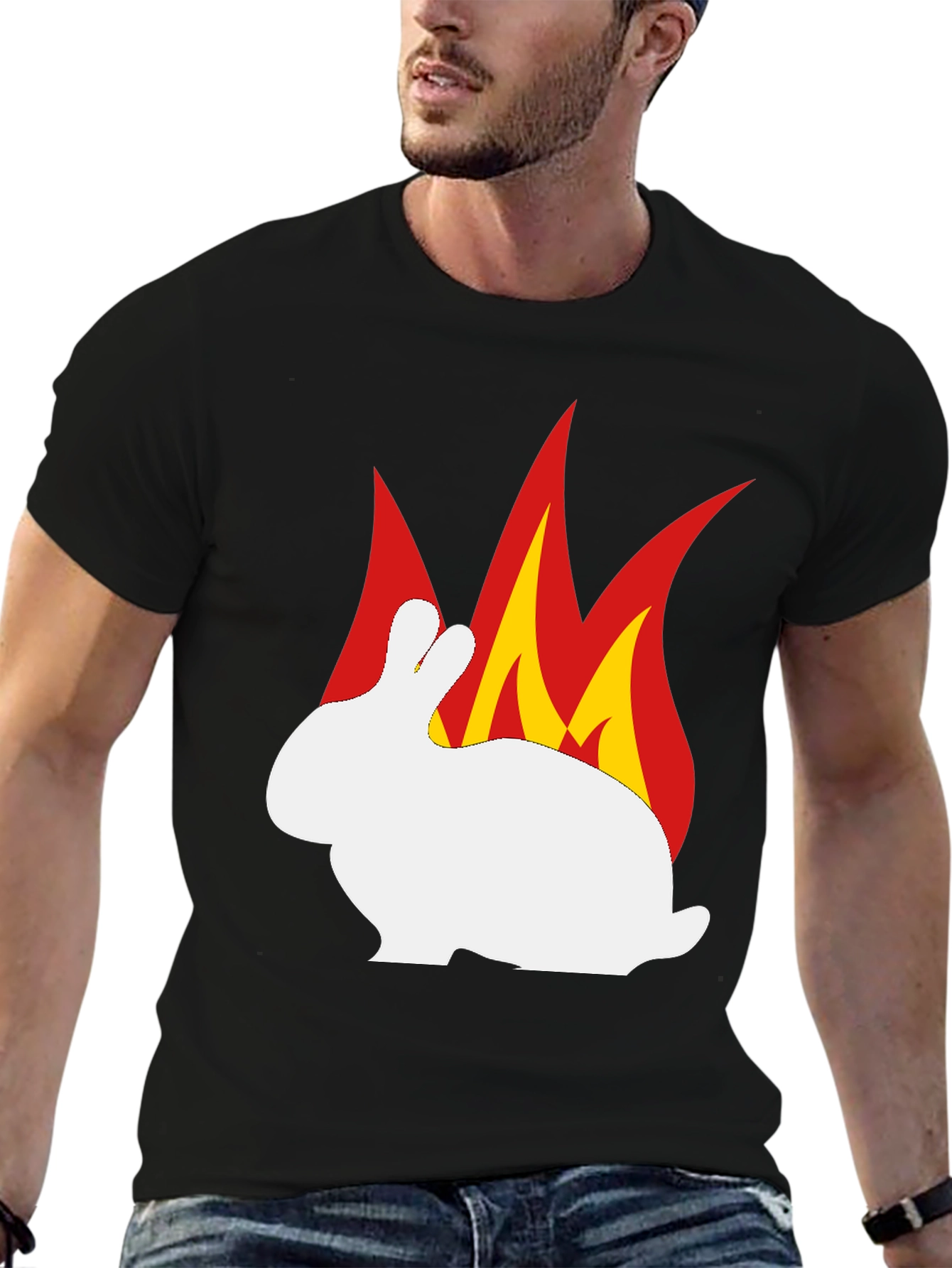 Burning Rabbit Graphic Tee - Black Cotton T-Shirt