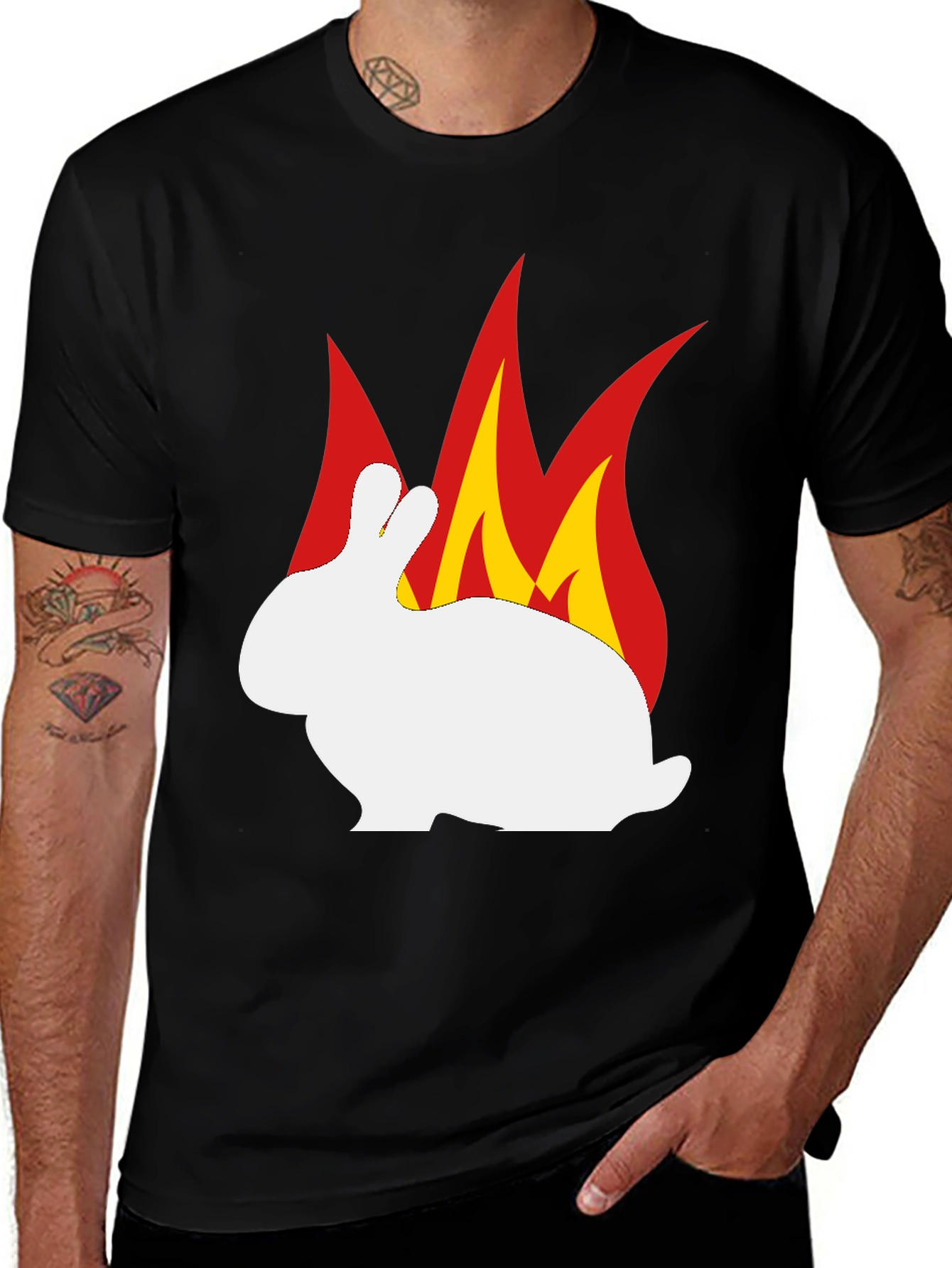 Burning Rabbit Graphic Tee - Black Cotton T-Shirt
