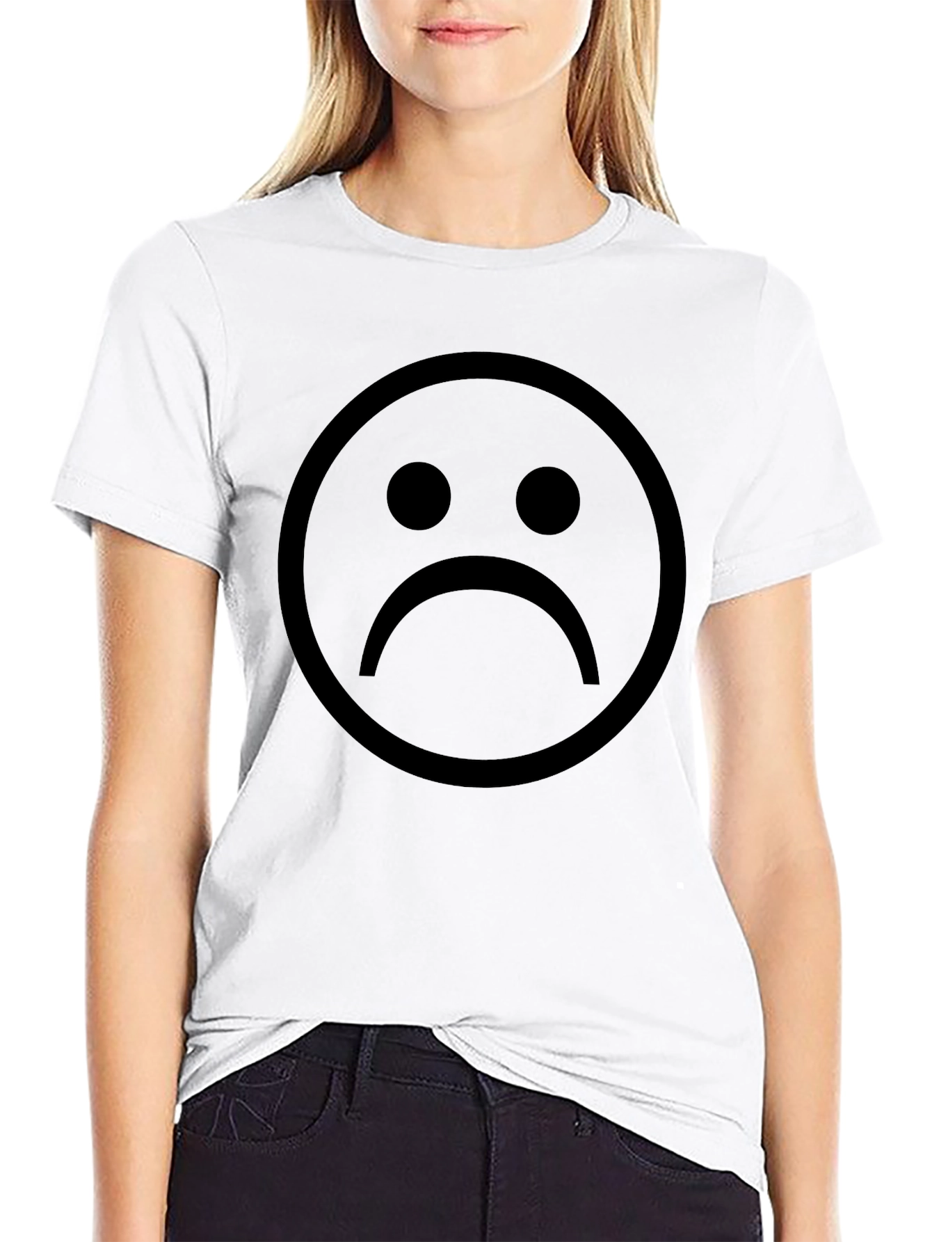 Sad Face Graphic Tee - Black Cotton Comfort