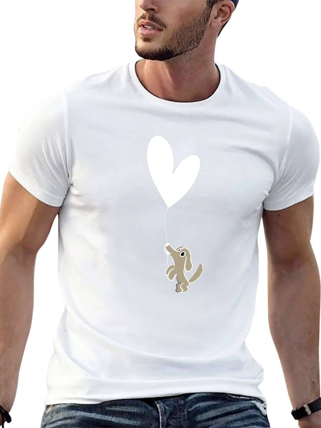 Dog Holding Heart Balloon Graphic Tee