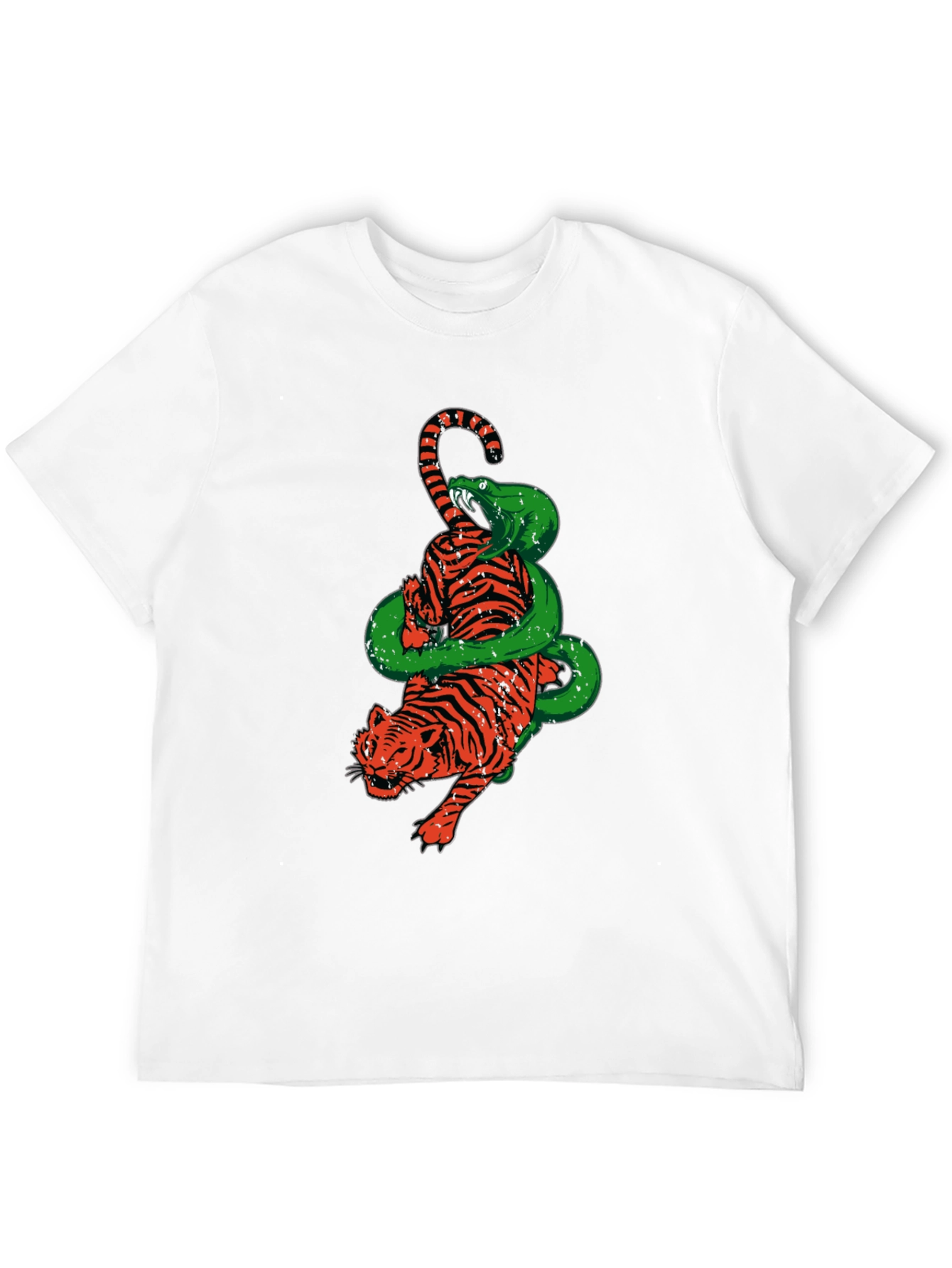 Tiger and Snake Graphic Print Black T-Shirt