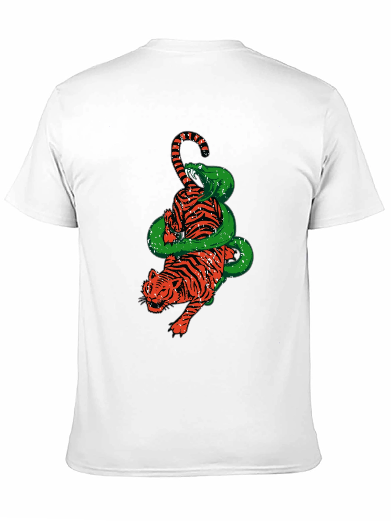 Tiger and Snake Graphic Print Black T-Shirt
