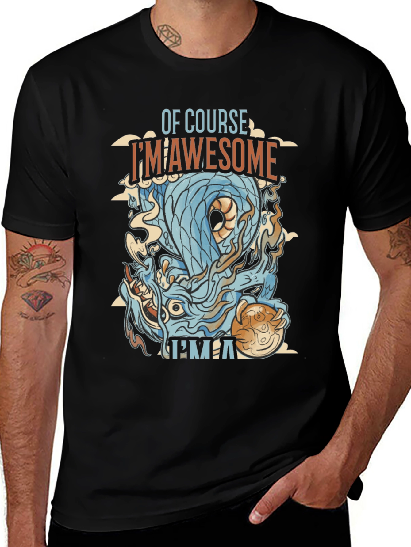 Awesome Dragon Graphic Tee - Mens Black T-Shirt
