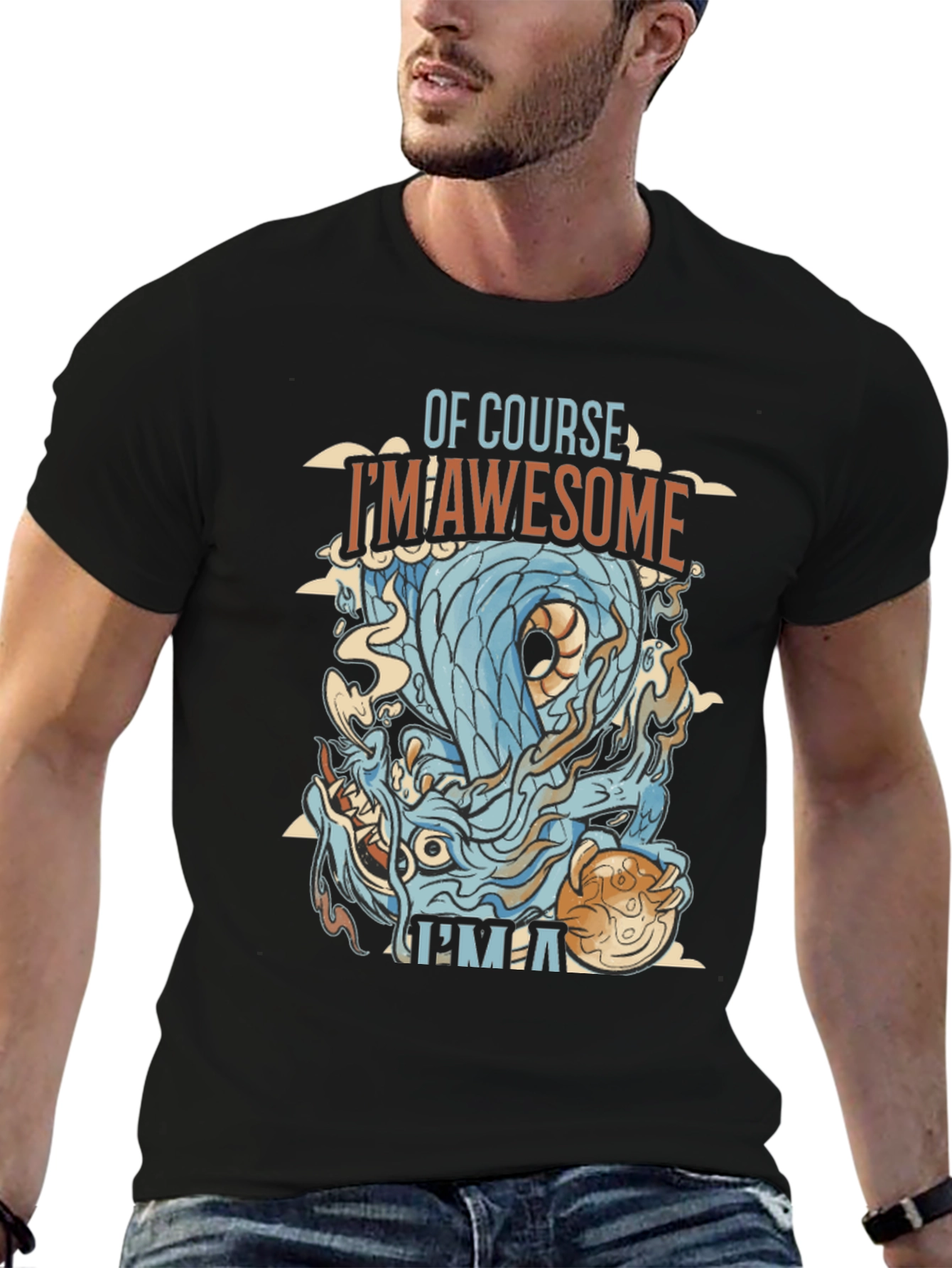 Awesome Dragon Graphic Tee - Mens Black T-Shirt