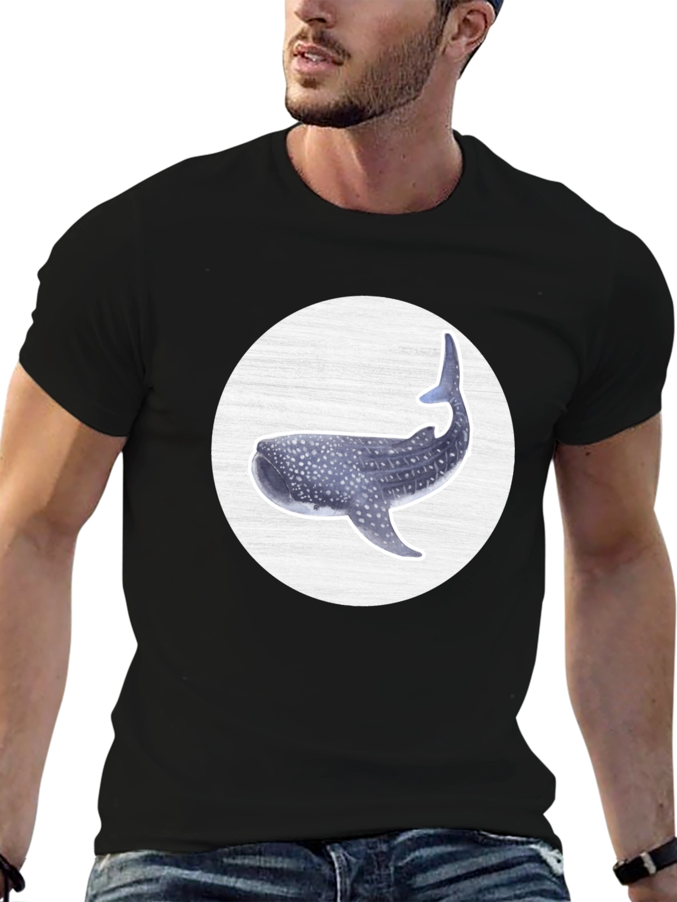 Whale Shark Graphic Tee - Black Cotton T-Shirt