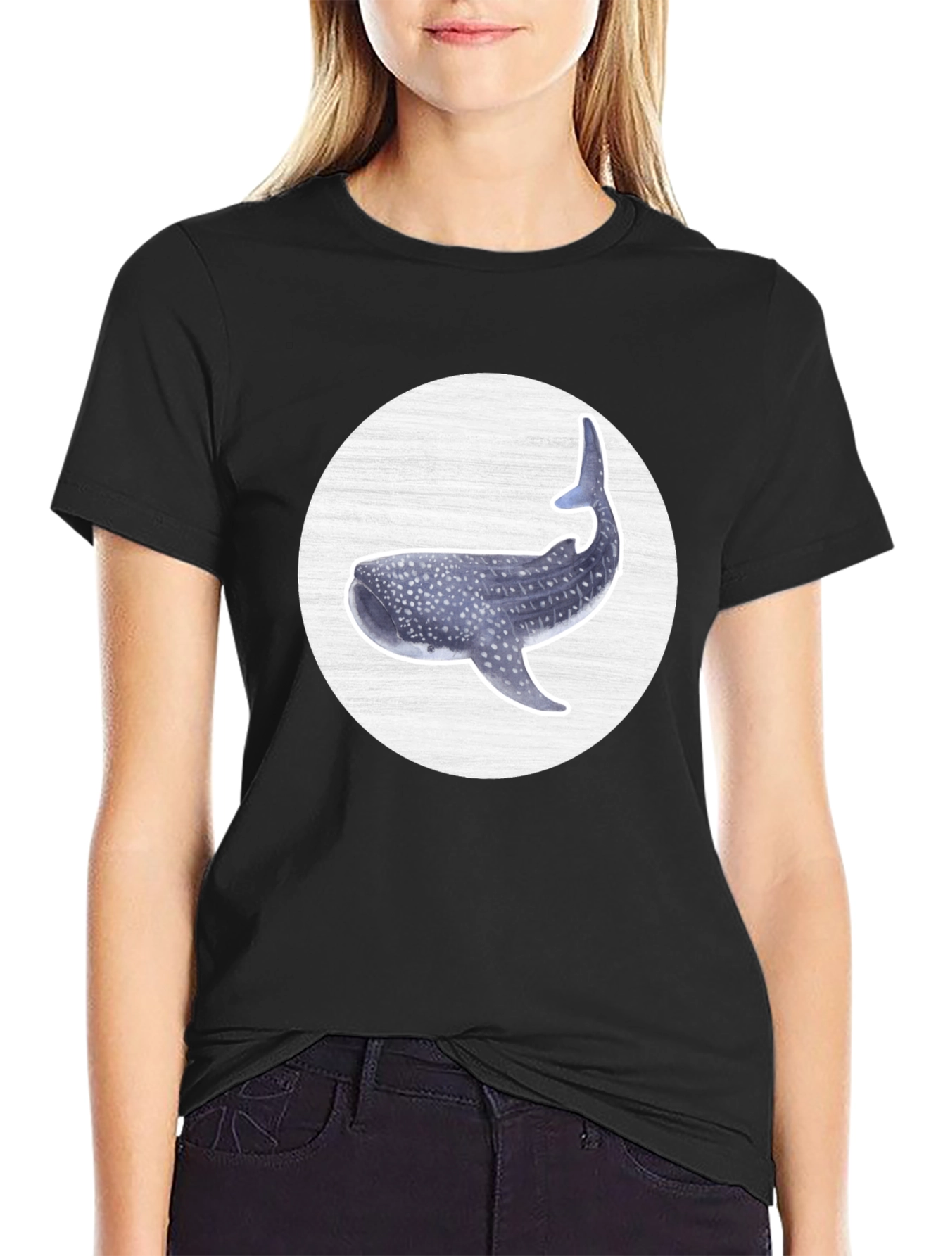 Whale Shark Graphic Tee - Black Cotton T-Shirt