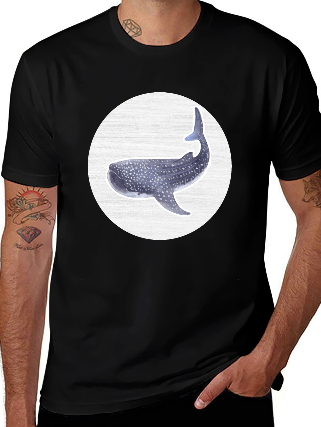 Whale Shark Graphic Tee - Black Cotton T-Shirt