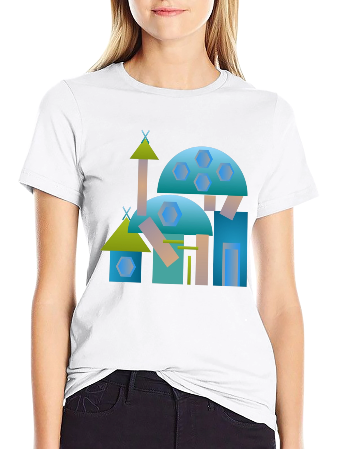 Abstract Geometric Building Black Tee