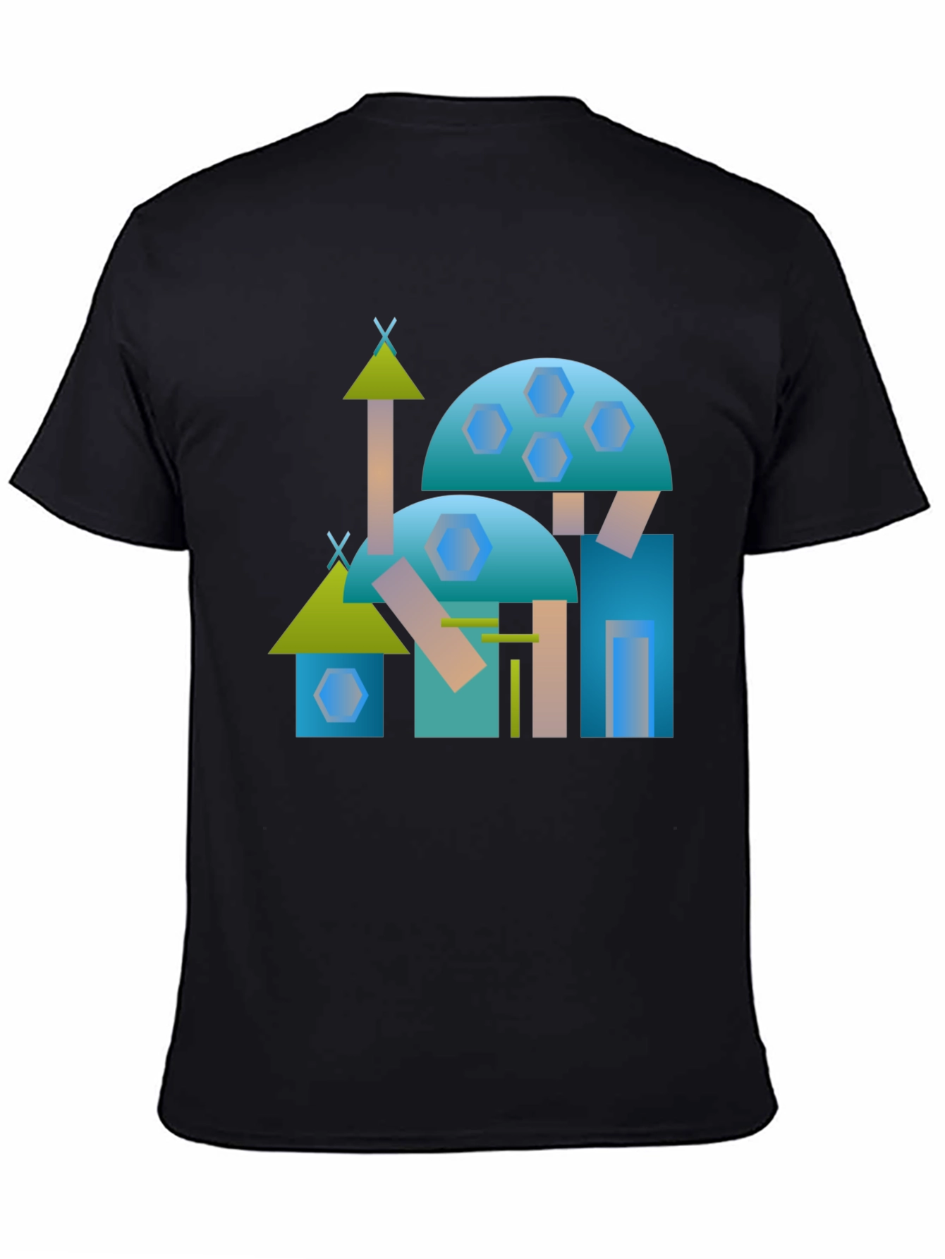 Abstract Geometric Building Black Tee