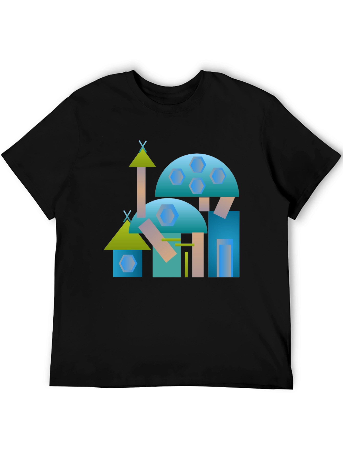 Abstract Geometric Building Black Tee